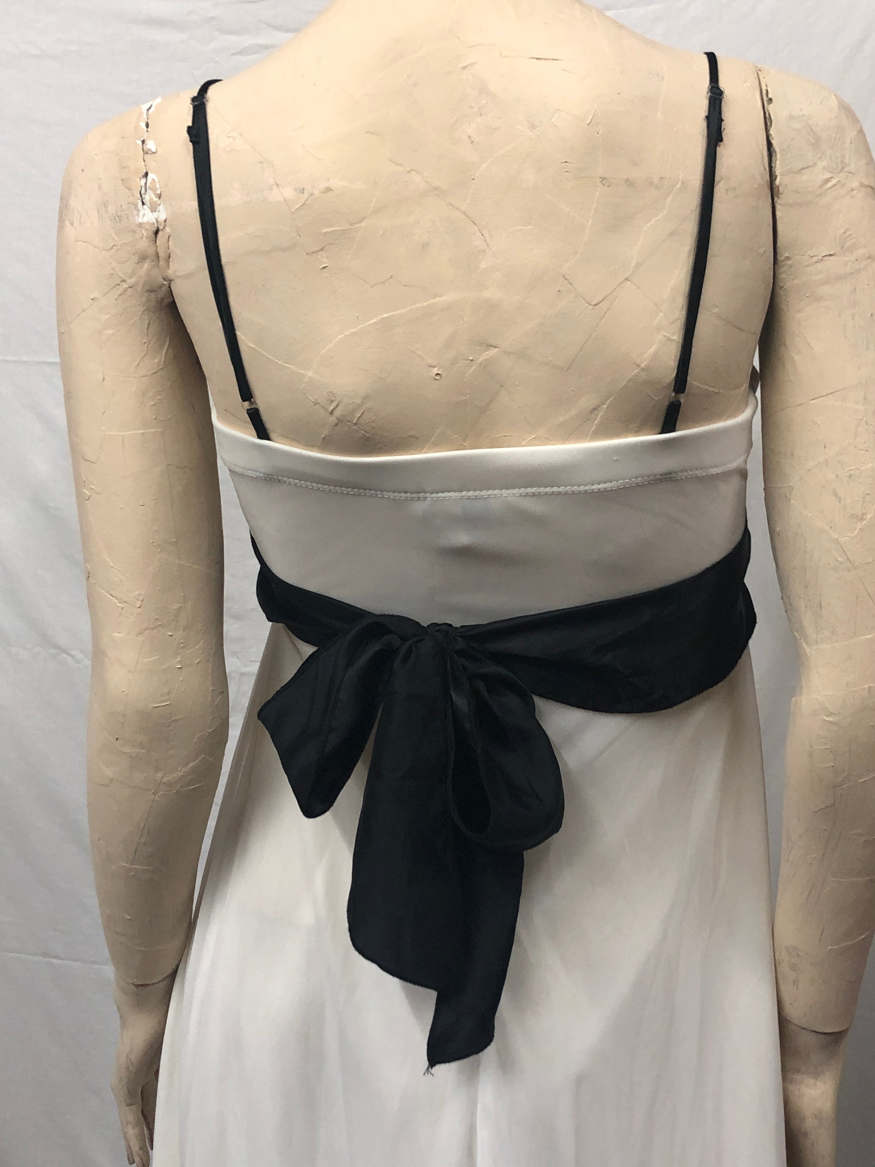 Vtg Y2K Fairycore Ivory/Blk Jagged Hem Chiffon Spaghetti Strap Party Dress~Jrs M