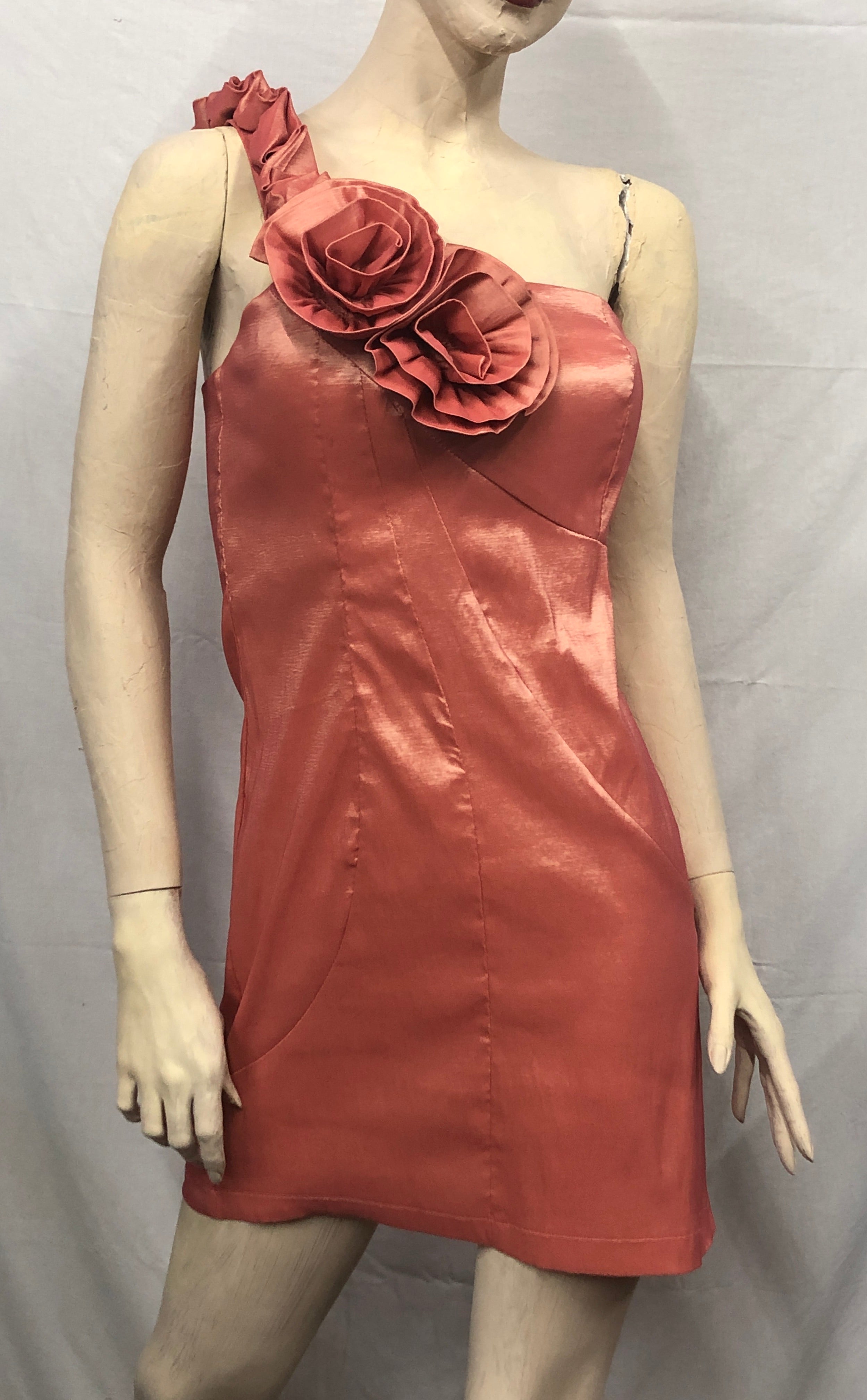 Y2K 90s Stretch Asymmetrical Flower One Shoulder Party Mini Bridesmaid Dress~S