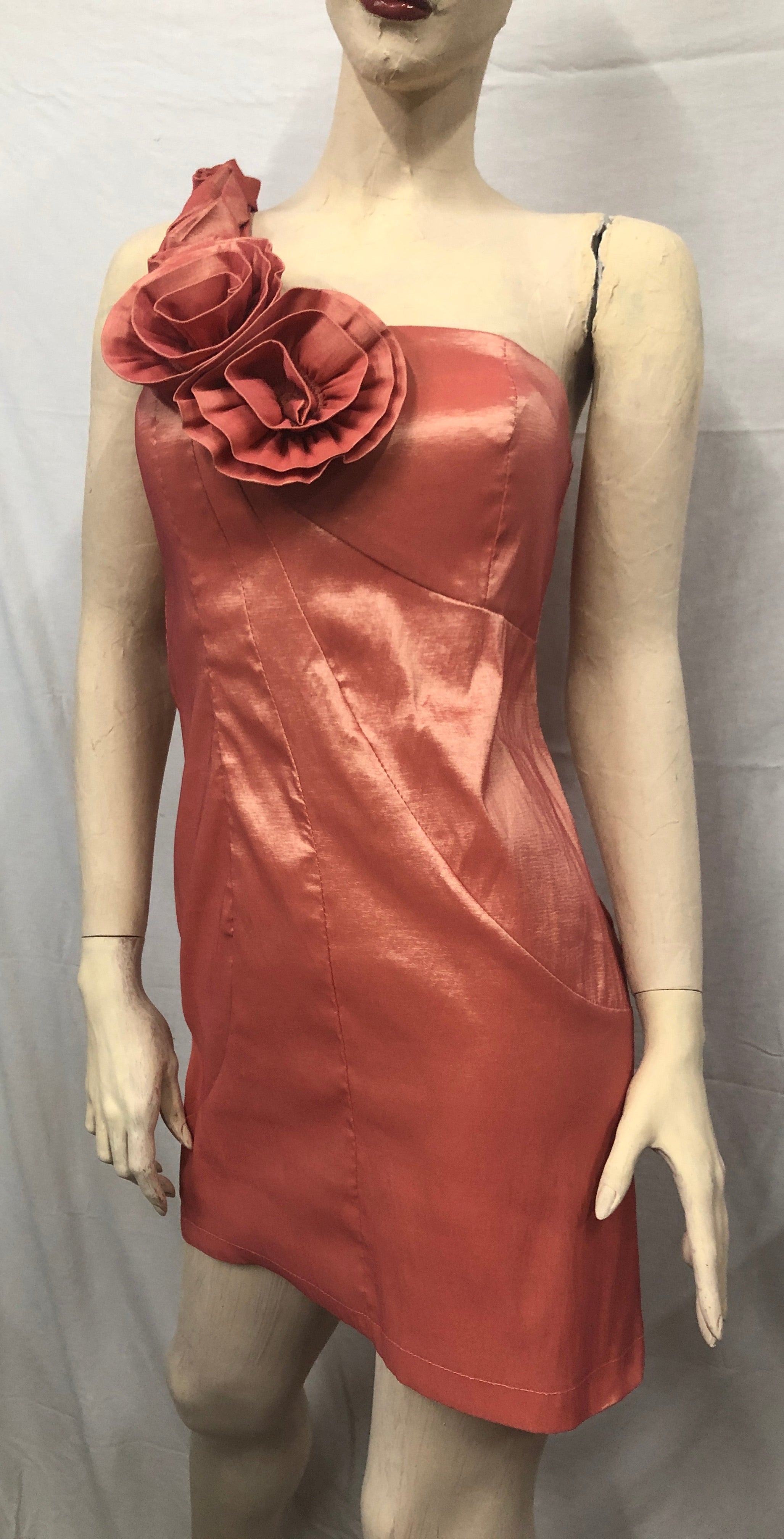 Y2K 90s Stretch Asymmetrical Flower One Shoulder Party Mini Bridesmaid Dress~S