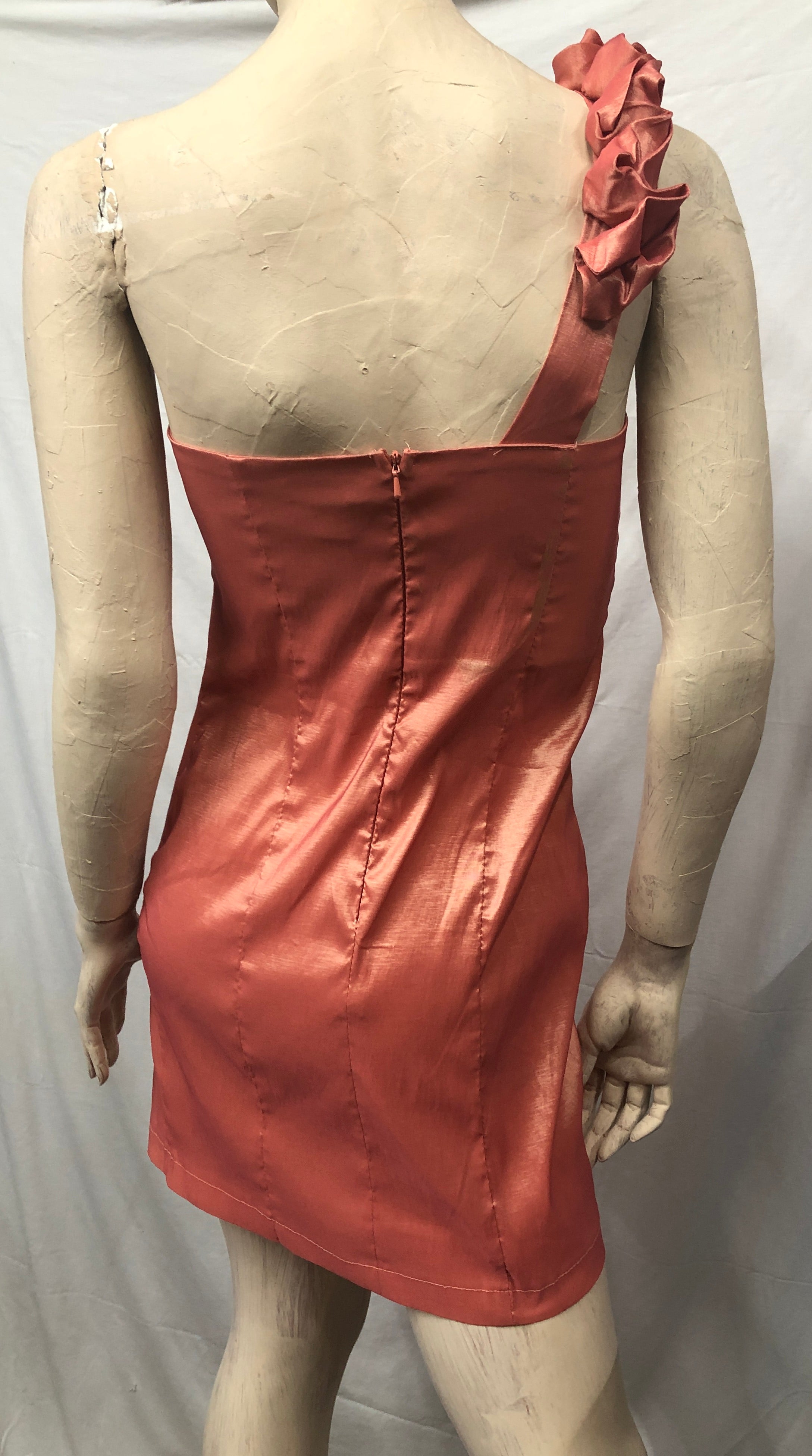 Y2K 90s Stretch Asymmetrical Flower One Shoulder Party Mini Bridesmaid Dress~S