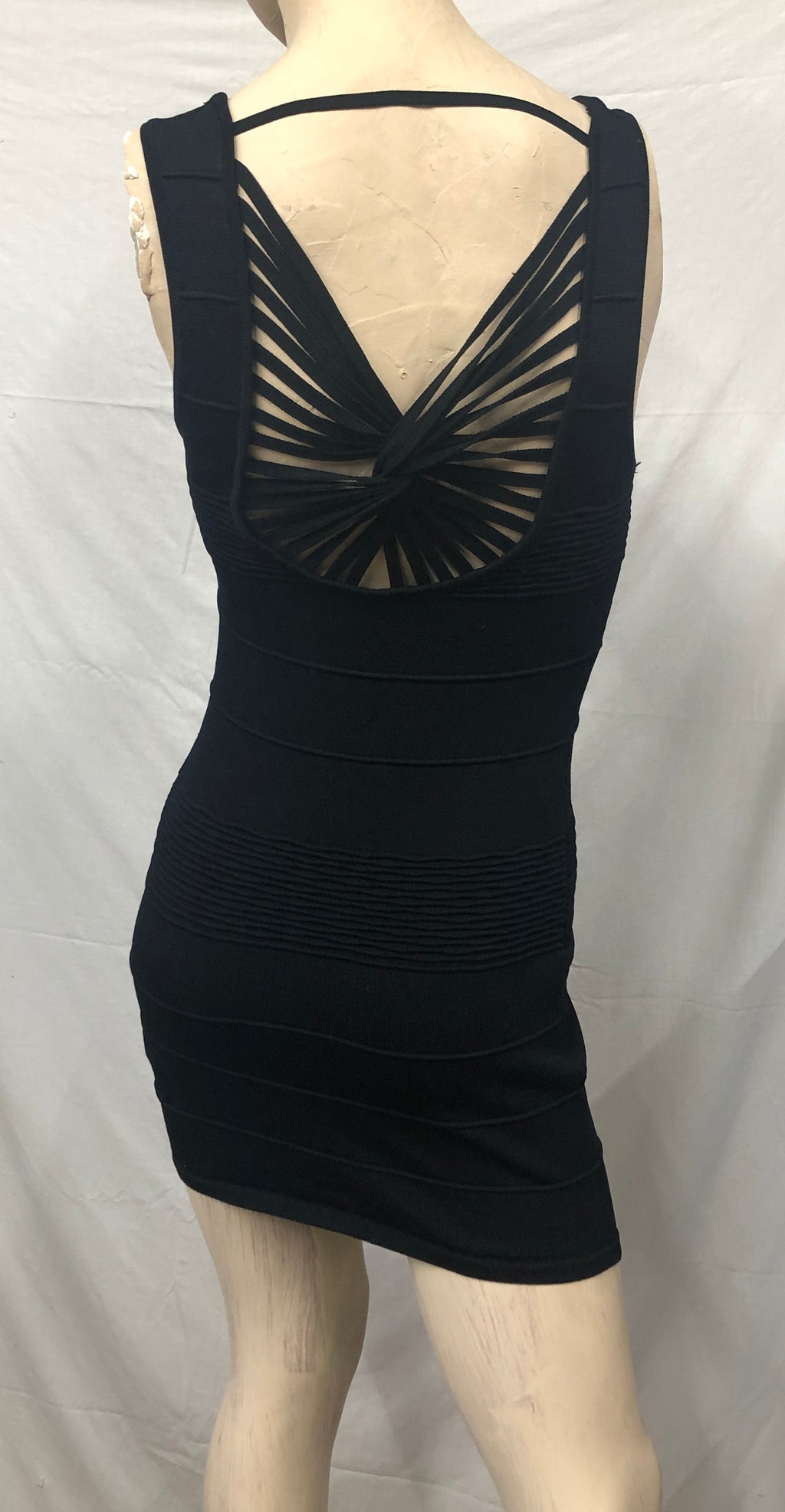 Sexy Siren Black Stretch Knit Bandage Strappy Back Clubwear Diva Dress NWOT~S/P
