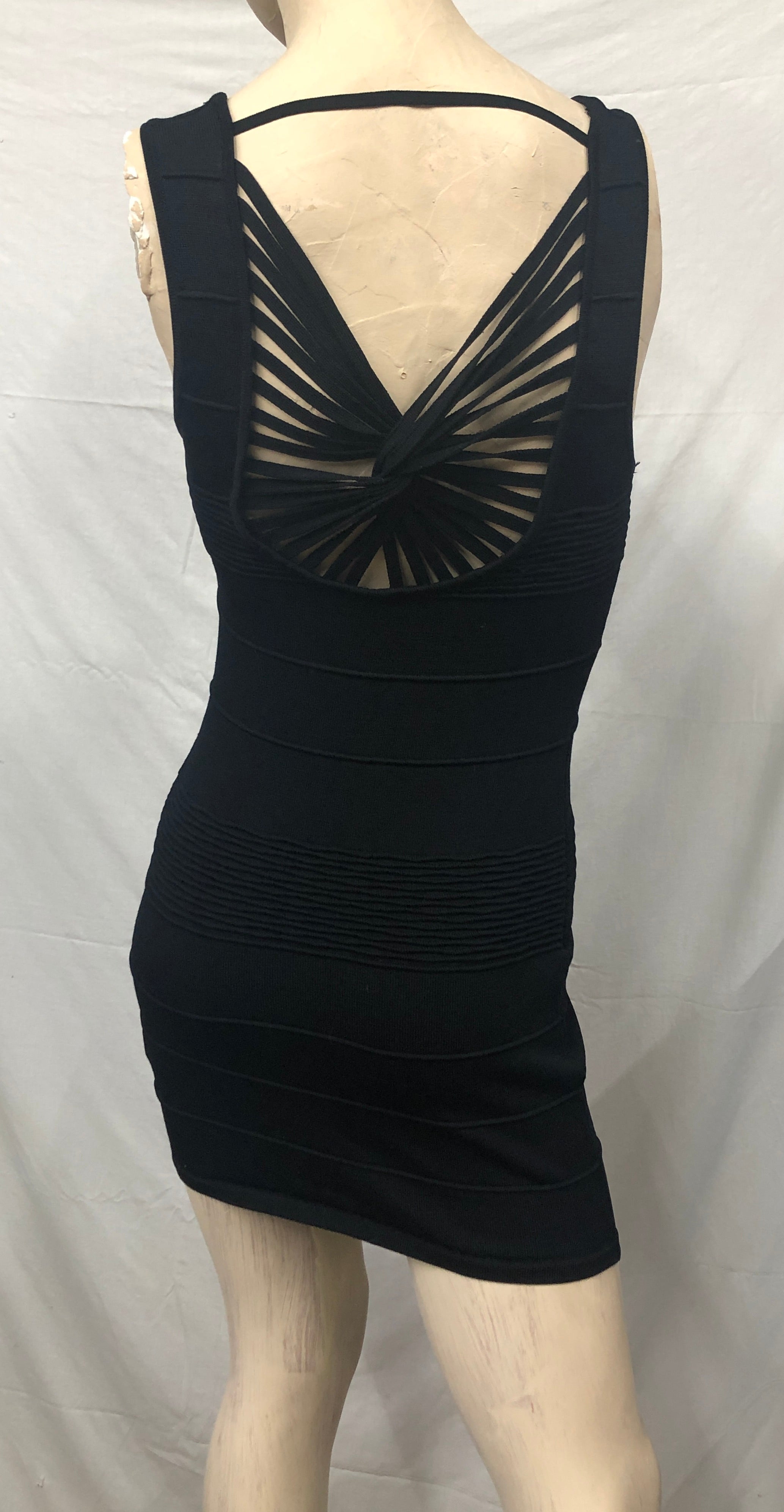 Sexy Siren Black Stretch Knit Bandage Strappy Back Clubwear Diva Dress NWOT~S/P