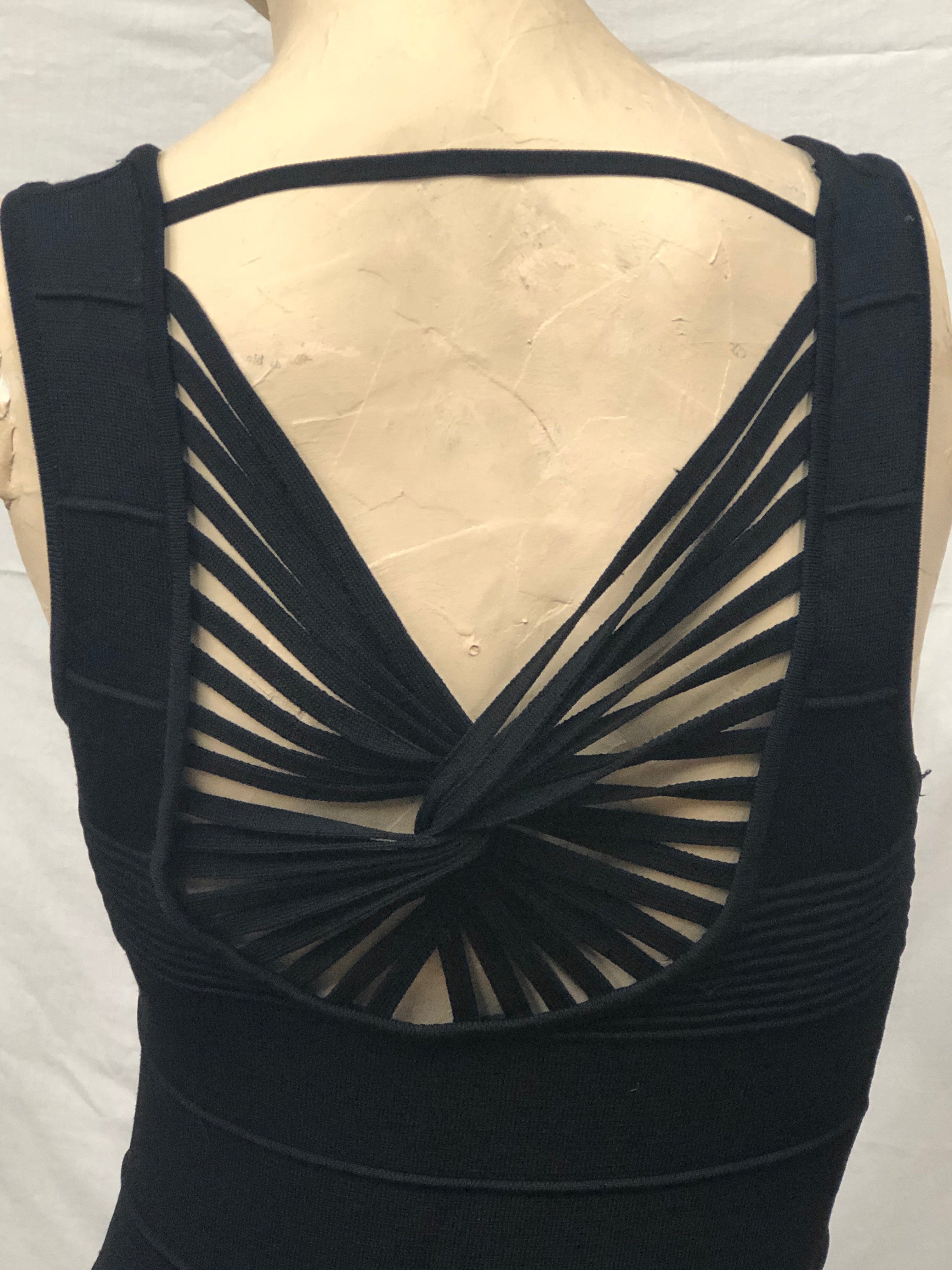 Sexy Siren Black Stretch Knit Bandage Strappy Back Clubwear Diva Dress NWOT~S/P