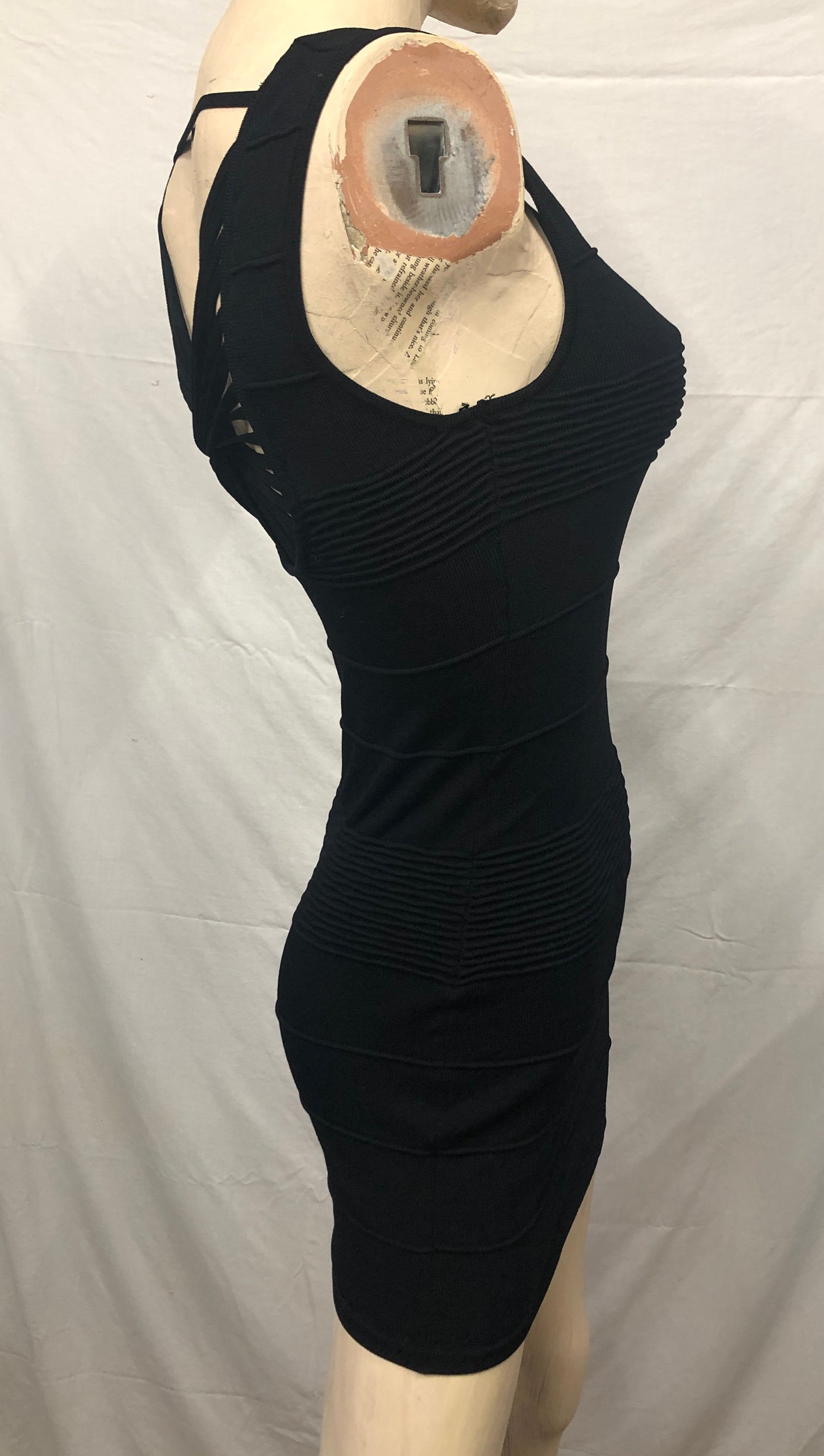 Sexy Siren Black Stretch Knit Bandage Strappy Back Clubwear Diva Dress NWOT~S/P