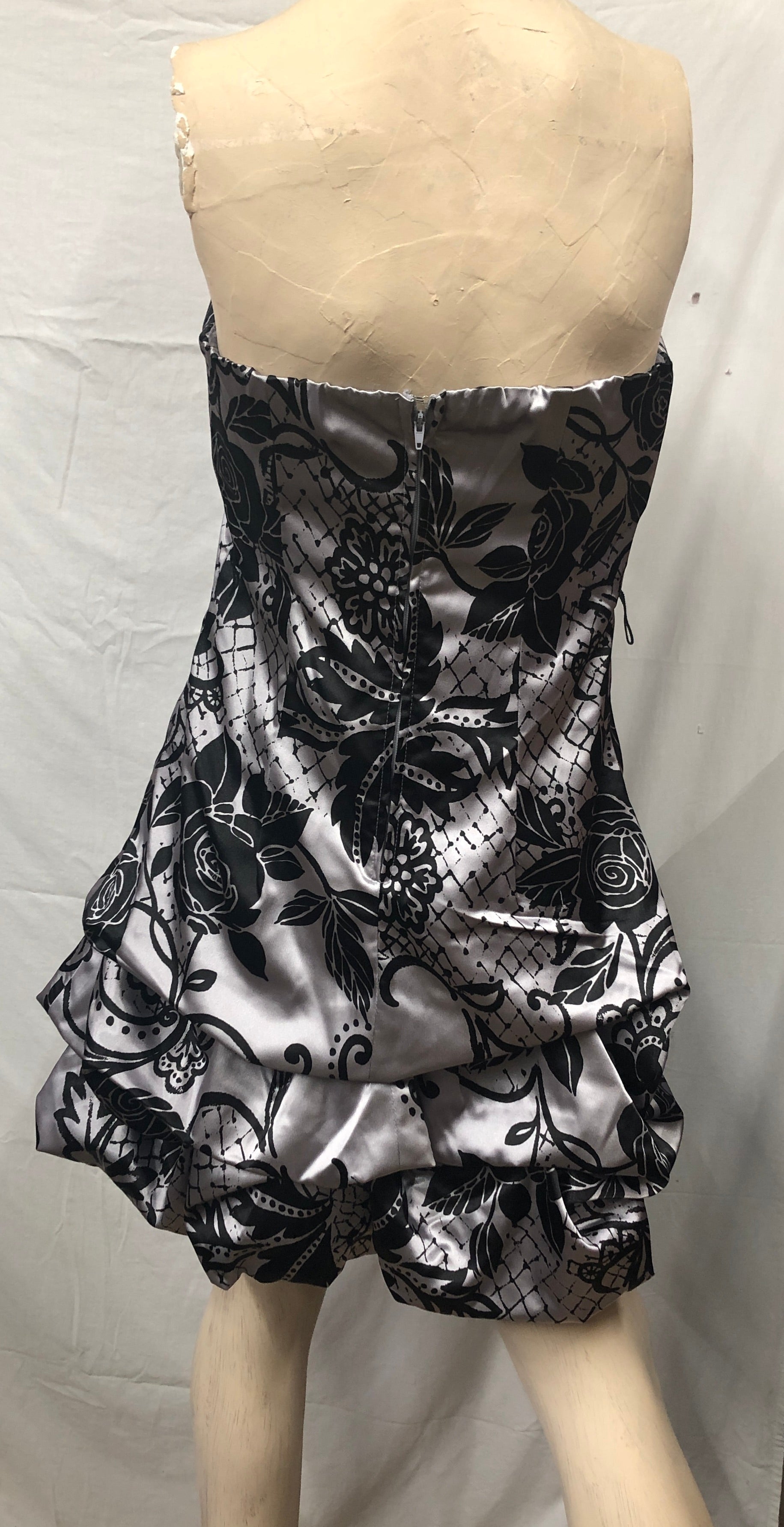 Y2K Silver/Black Floral Satin Short Formal Dress *Whimsigoth Party Occasion *11