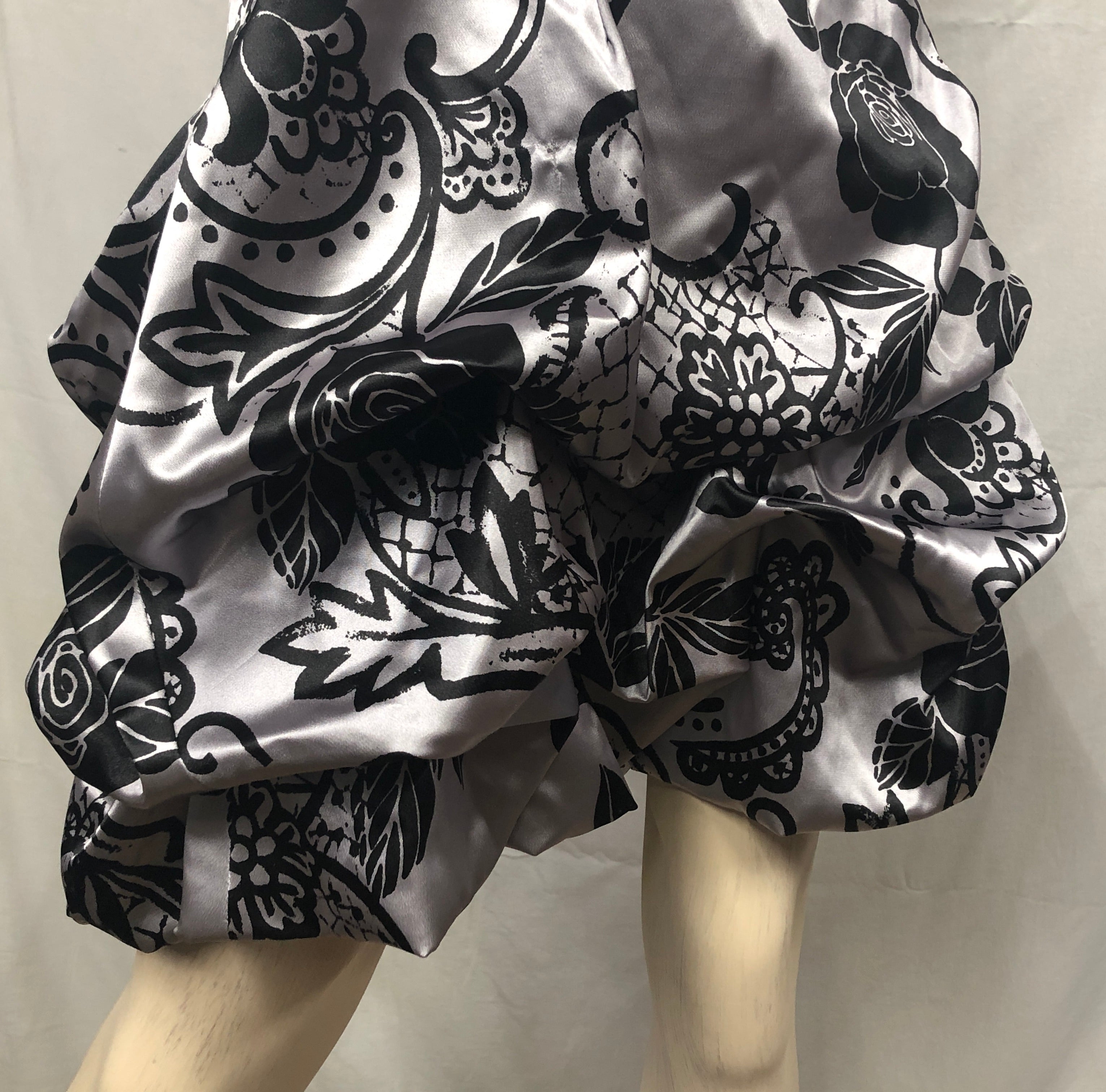 Y2K Silver/Black Floral Satin Short Formal Dress *Whimsigoth Party Occasion *11