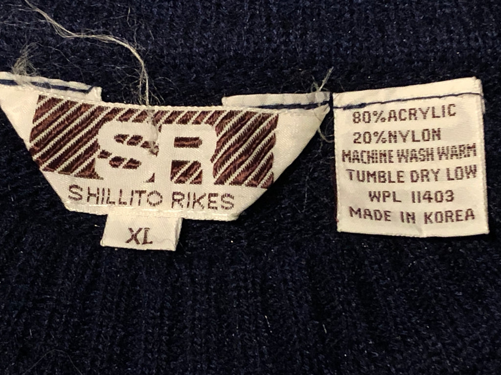 VTG 70s/80s Men's Navy Blue Crew Neck Pullover Preppy Sweater *Shillito Rikes XL