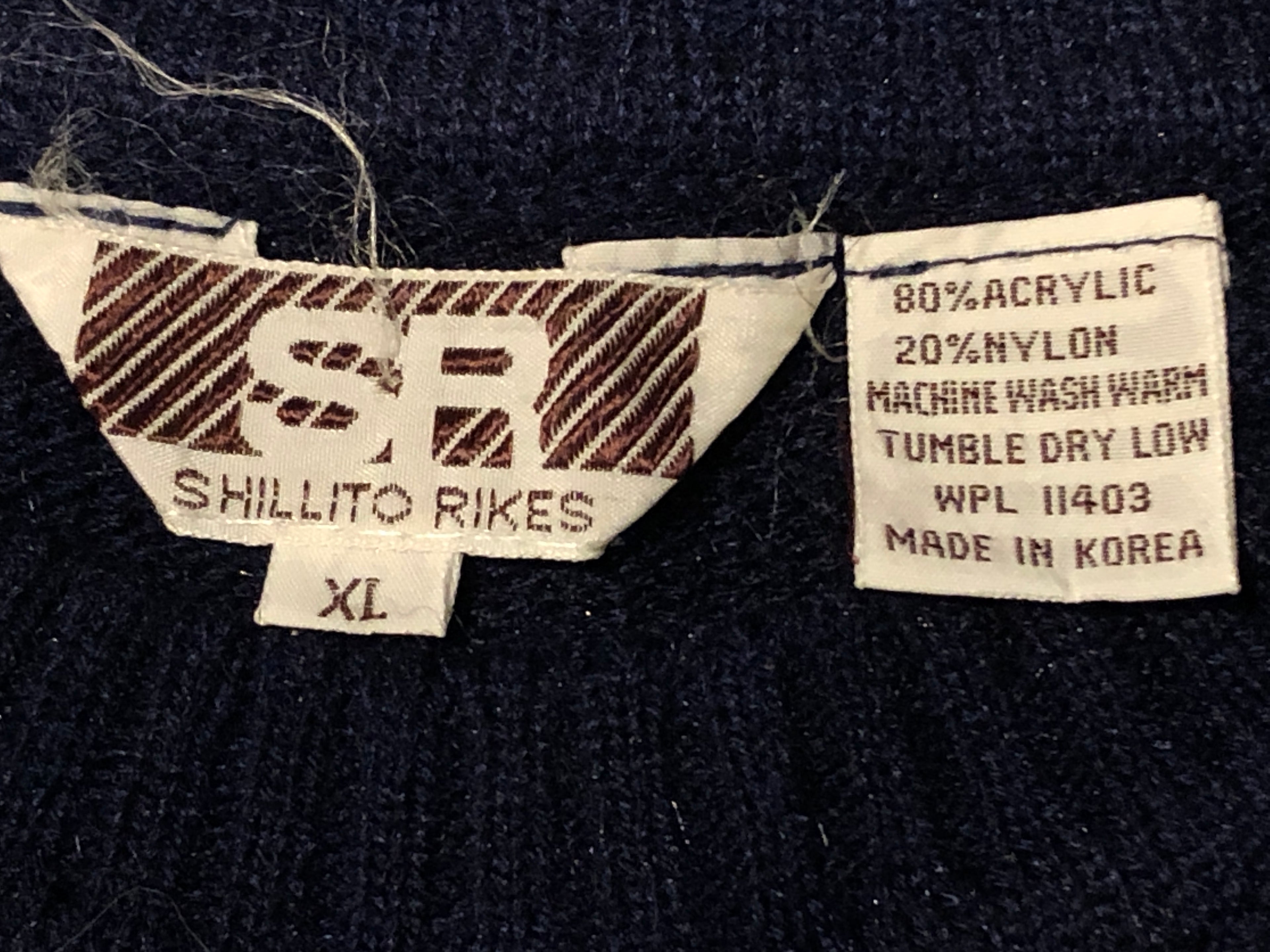 VTG 70s/80s Men's Navy Blue Crew Neck Pullover Preppy Sweater *Shillito Rikes XL