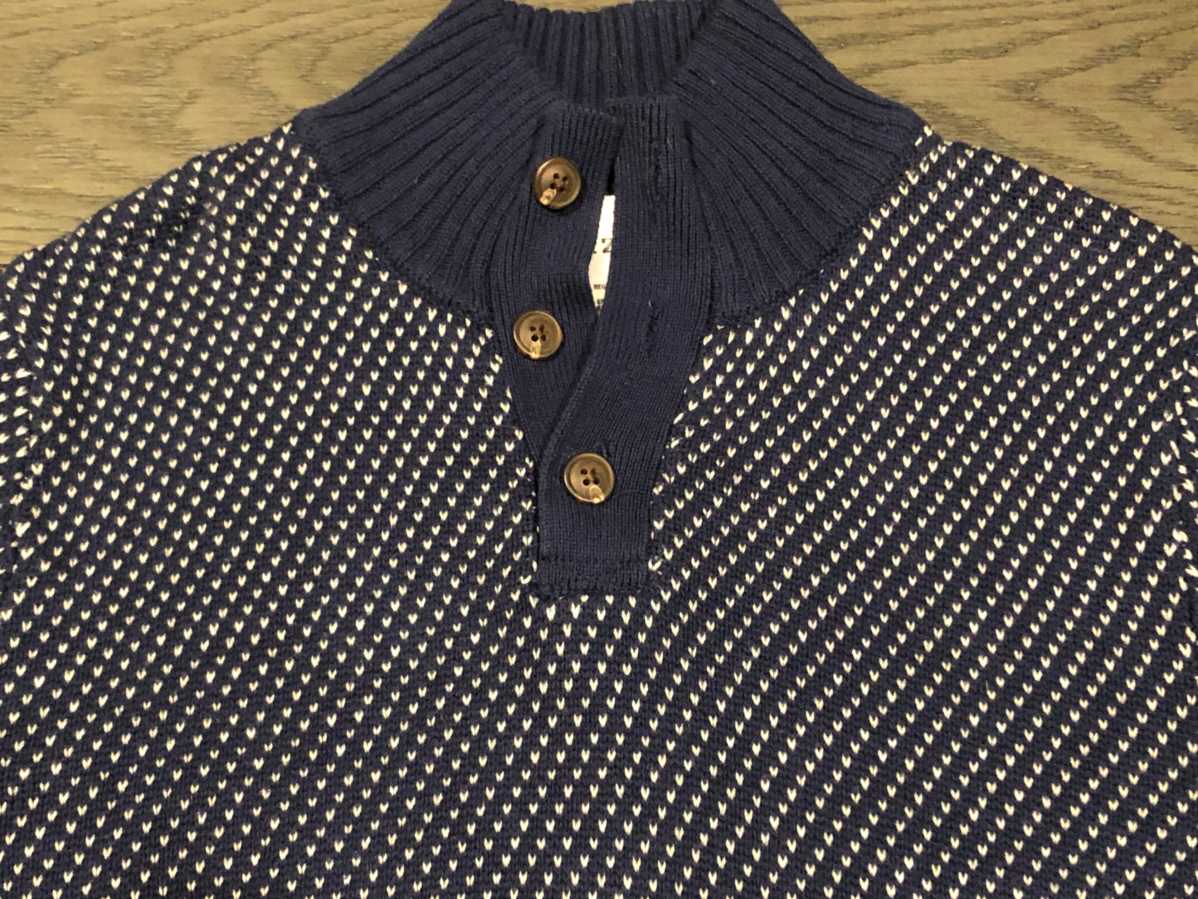 Vtg 90s IZOD Boys Pullover Collared Heart Stitch Sweater LG 14-16 Navy Blue/White