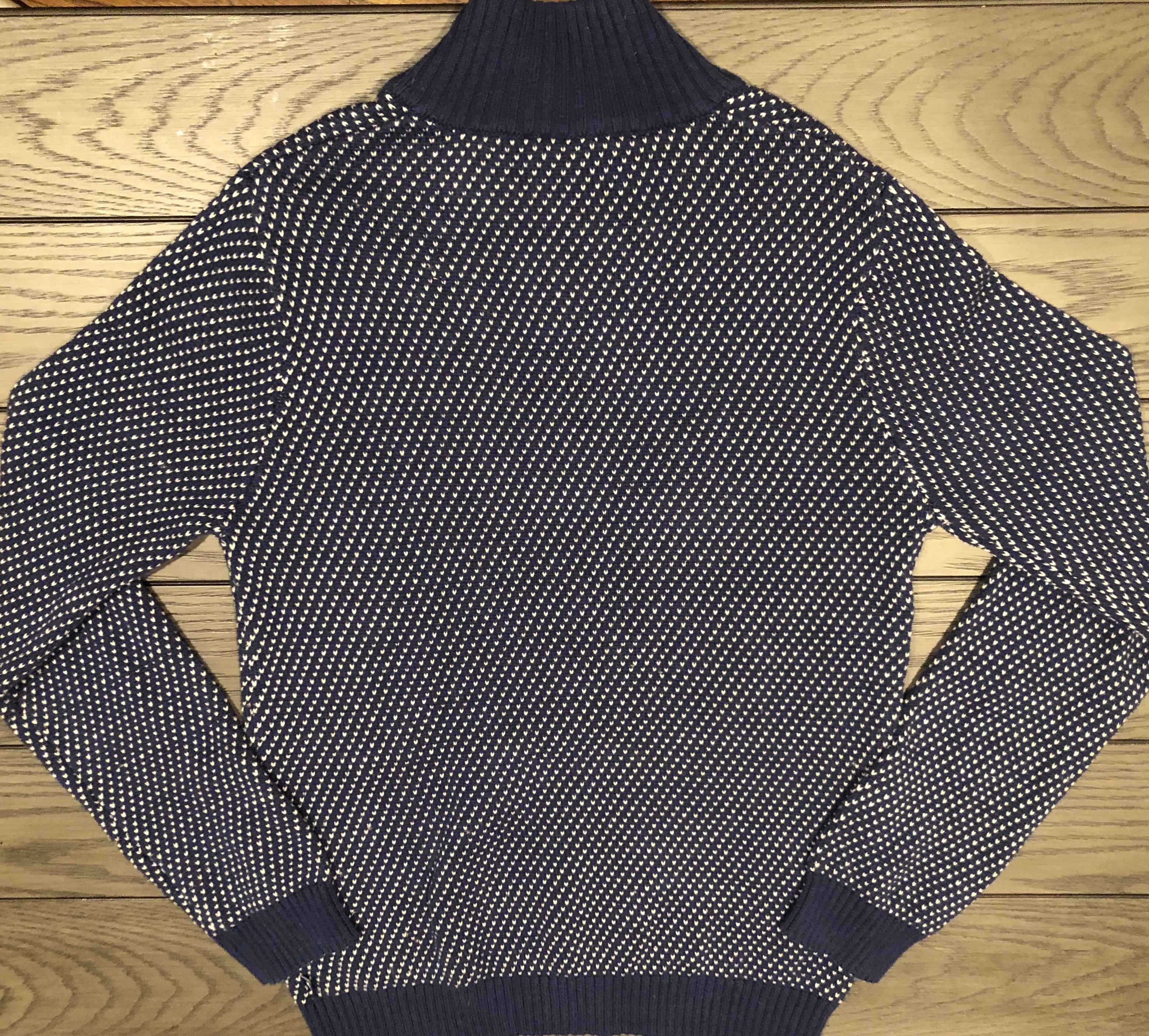 Vtg 90s IZOD Boys Pullover Collared Heart Stitch Sweater LG 14-16 Navy Blue/White