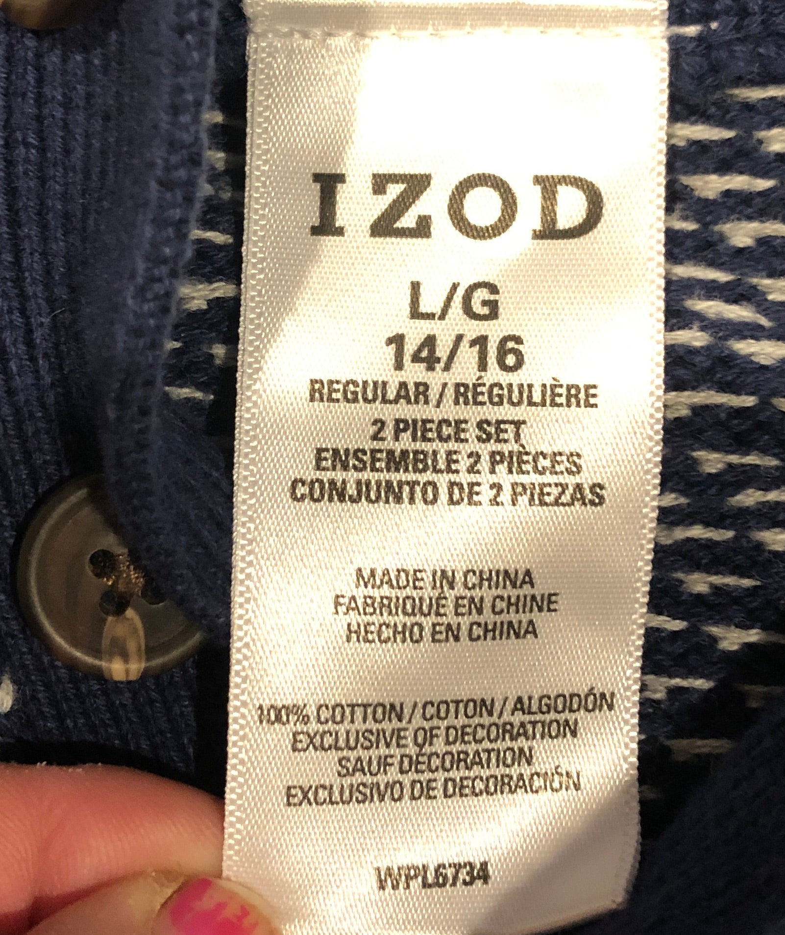 Vtg 90s IZOD Boys Pullover Collared Heart Stitch Sweater LG 14-16 Navy Blue/White