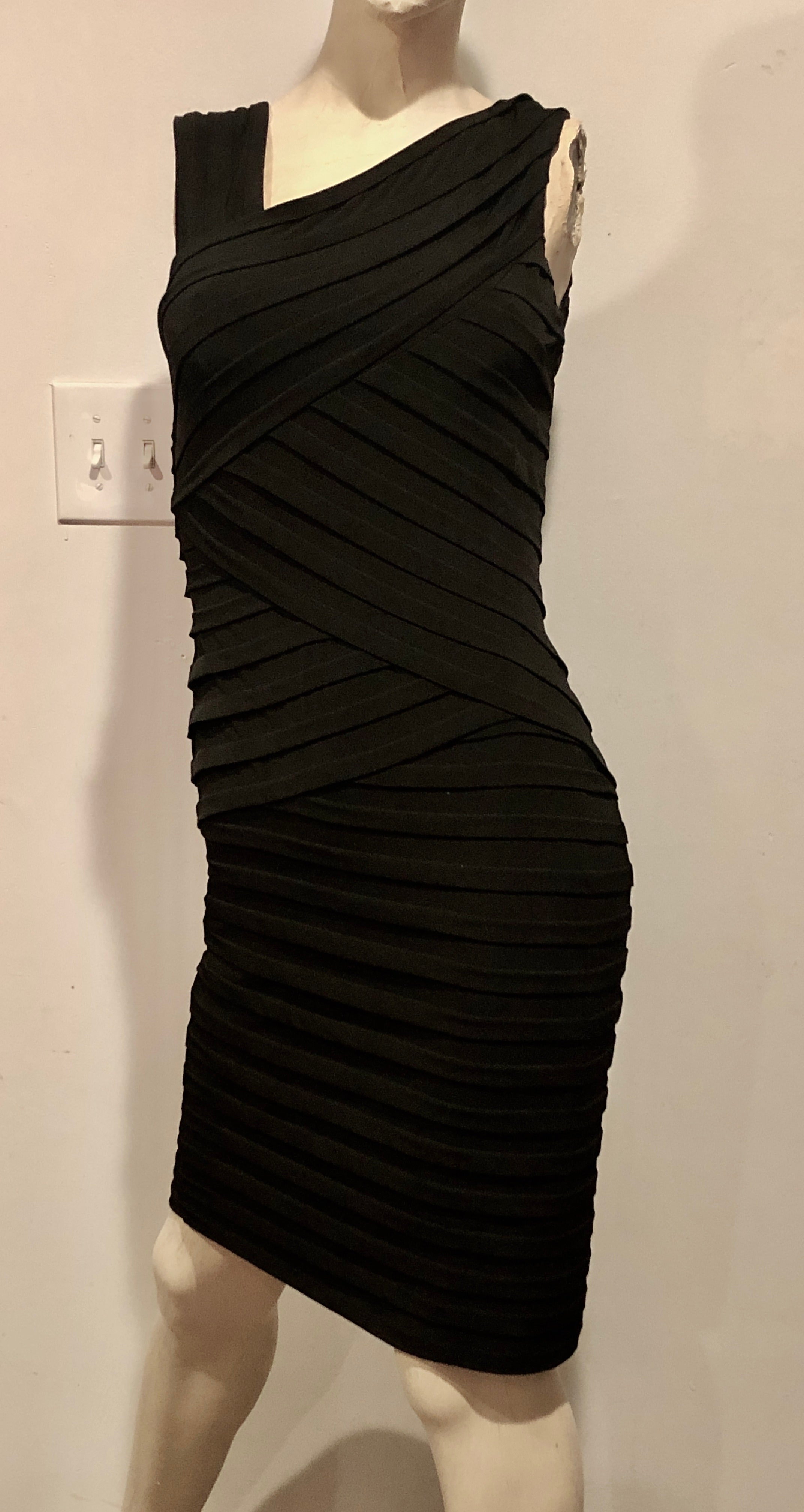 Vtg Y2K London Times Black Asymmetric Tank Stretch Bodycon Bandage Dress Sz 4
