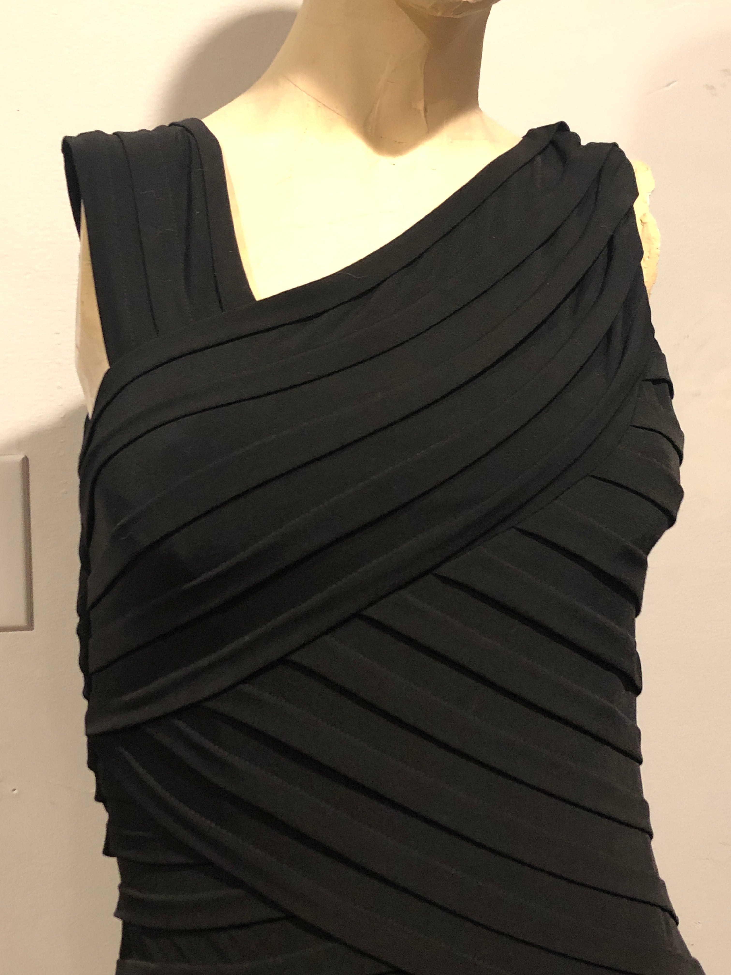 Vtg Y2K London Times Black Asymmetric Tank Stretch Bodycon Bandage Dress Sz 4