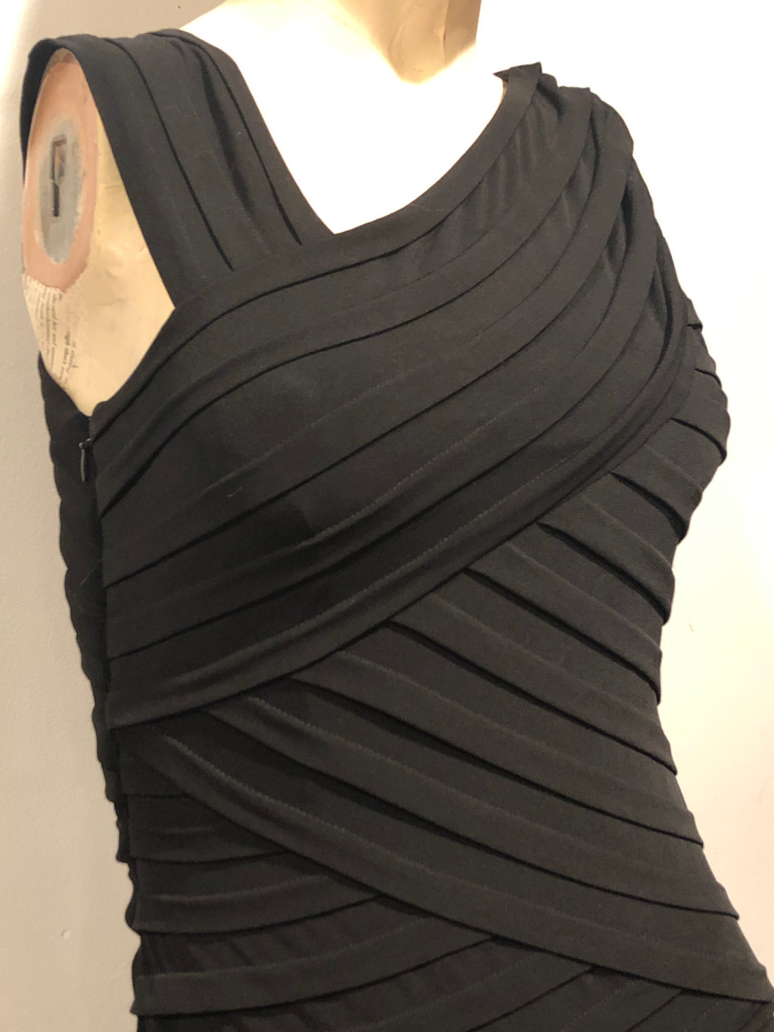 Vtg Y2K London Times Black Asymmetric Tank Stretch Bodycon Bandage Dress Sz 4