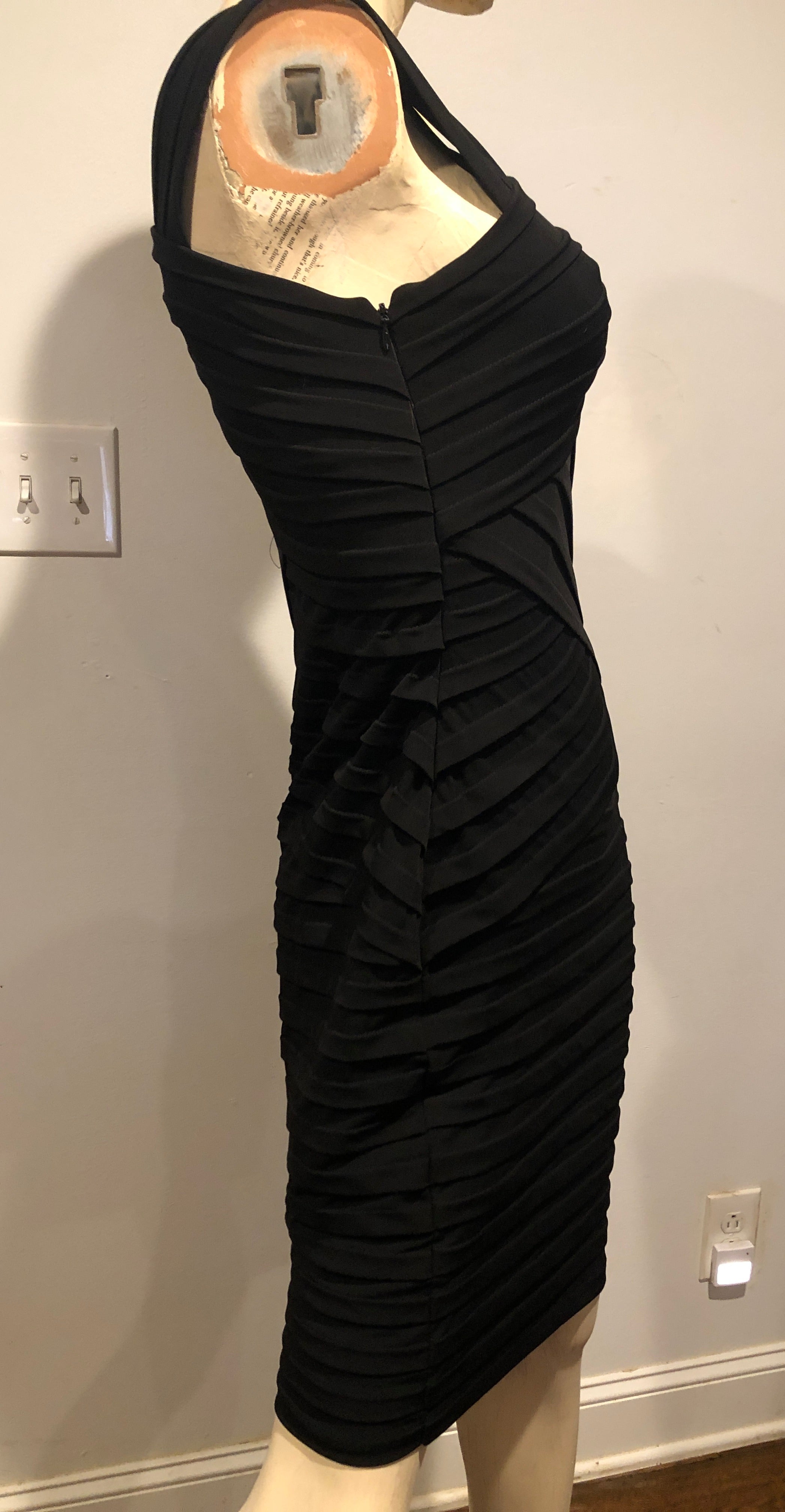Vtg Y2K London Times Black Asymmetric Tank Stretch Bodycon Bandage Dress Sz 4