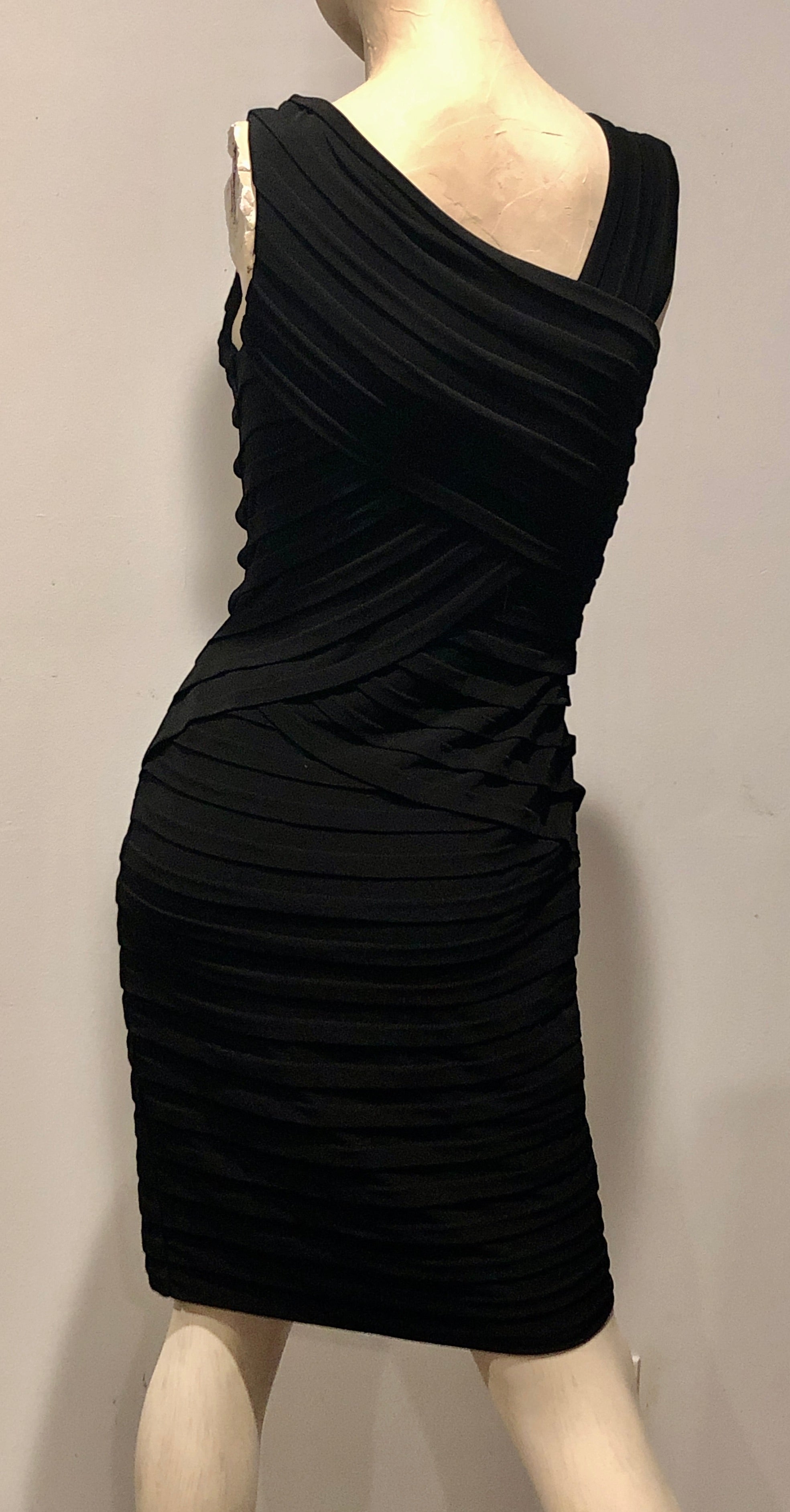 Vtg Y2K London Times Black Asymmetric Tank Stretch Bodycon Bandage Dress Sz 4