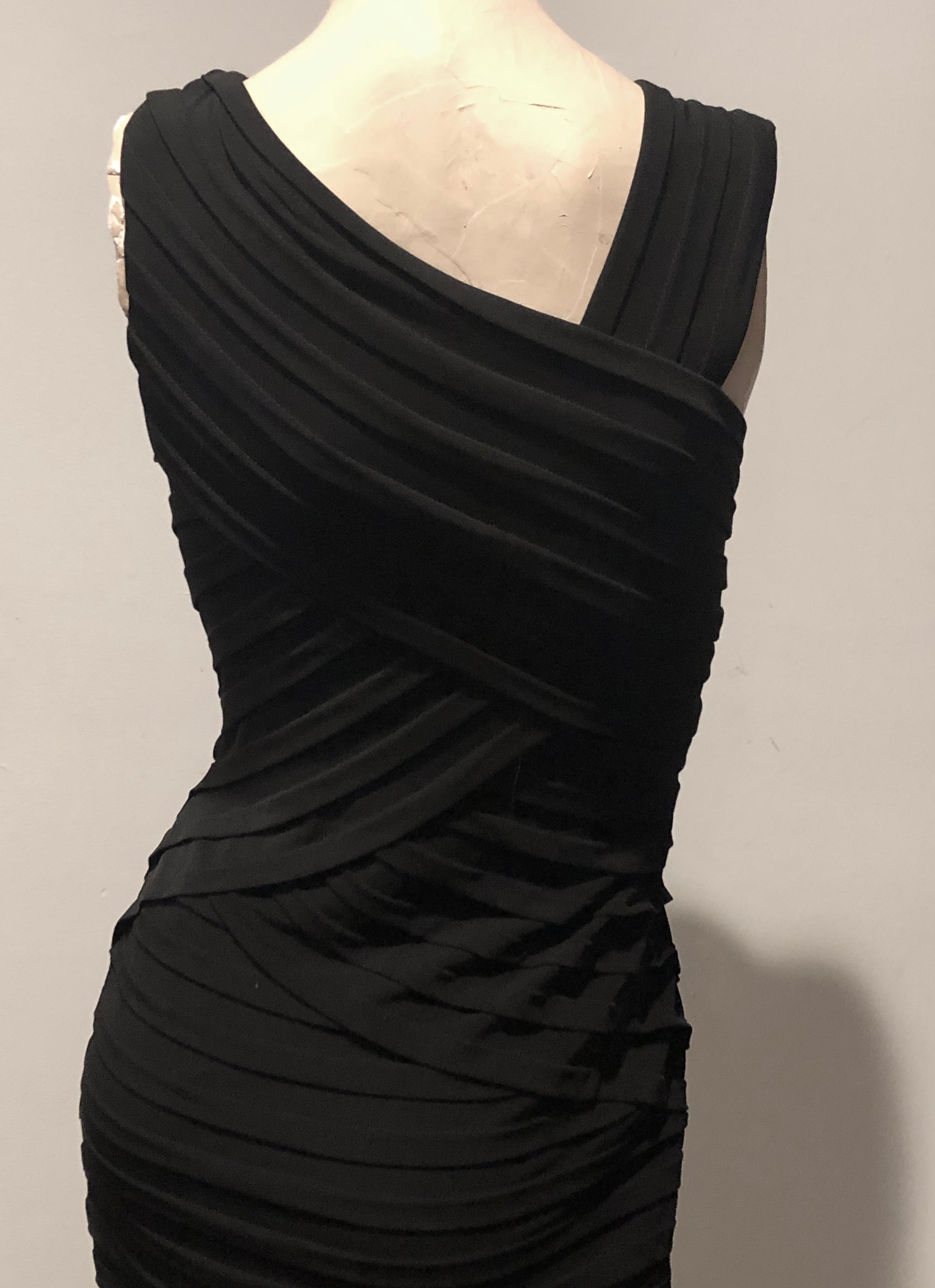 Vtg Y2K London Times Black Asymmetric Tank Stretch Bodycon Bandage Dress Sz 4