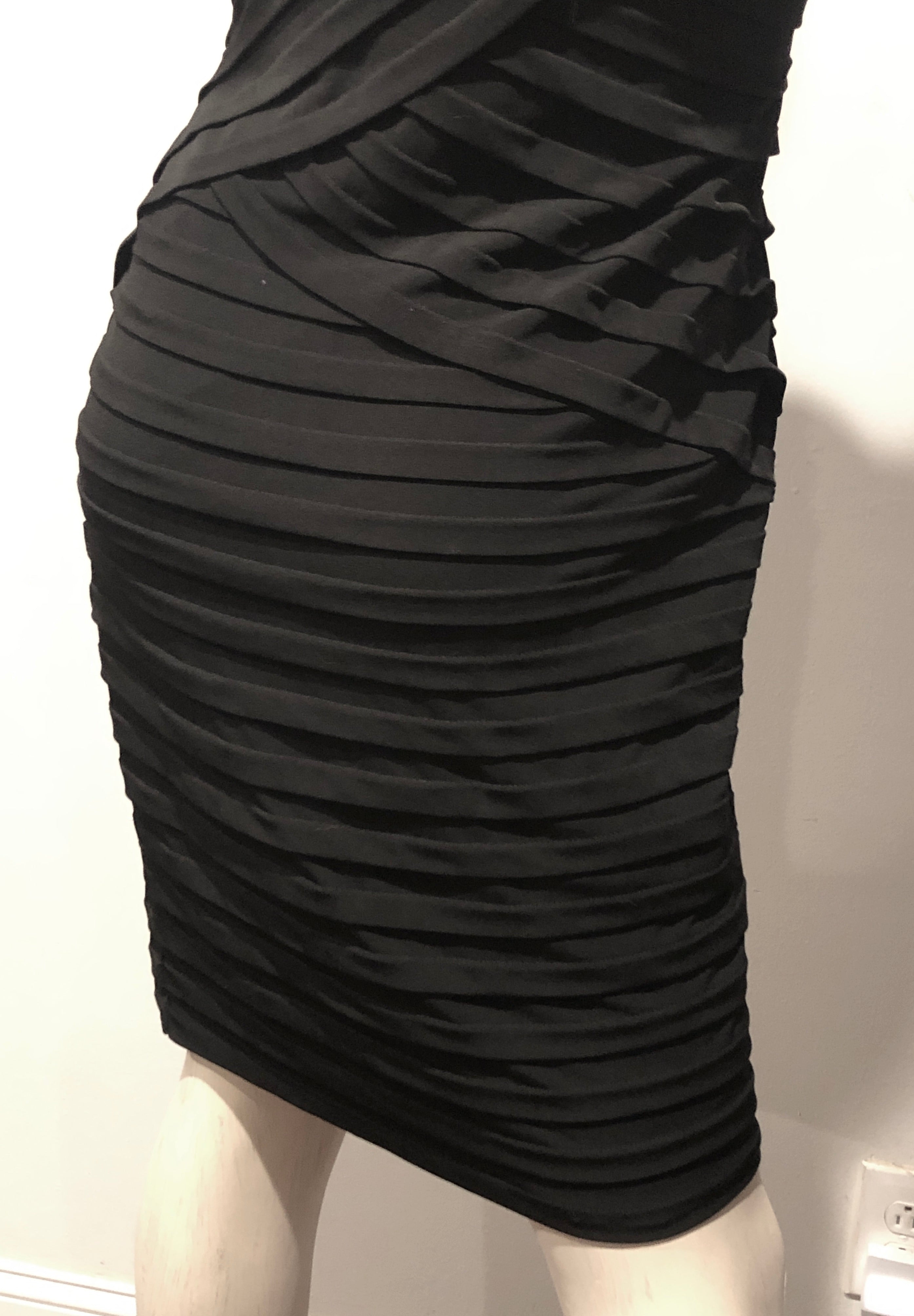 Vtg Y2K London Times Black Asymmetric Tank Stretch Bodycon Bandage Dress Sz 4