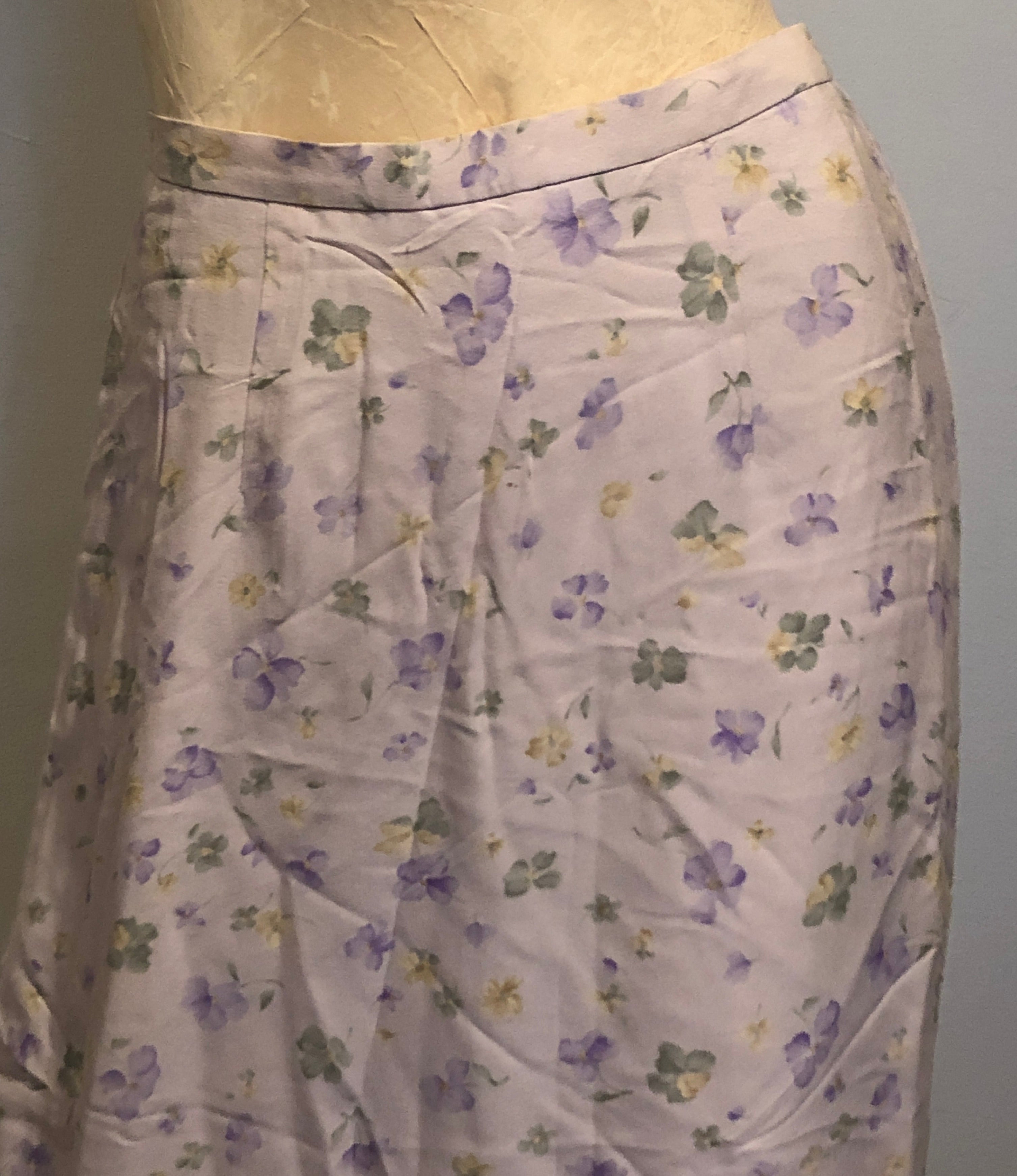 90s Talbots Floral Spring Violets Romantic Silk A-Line Midi Skirt~2P Cottagecore