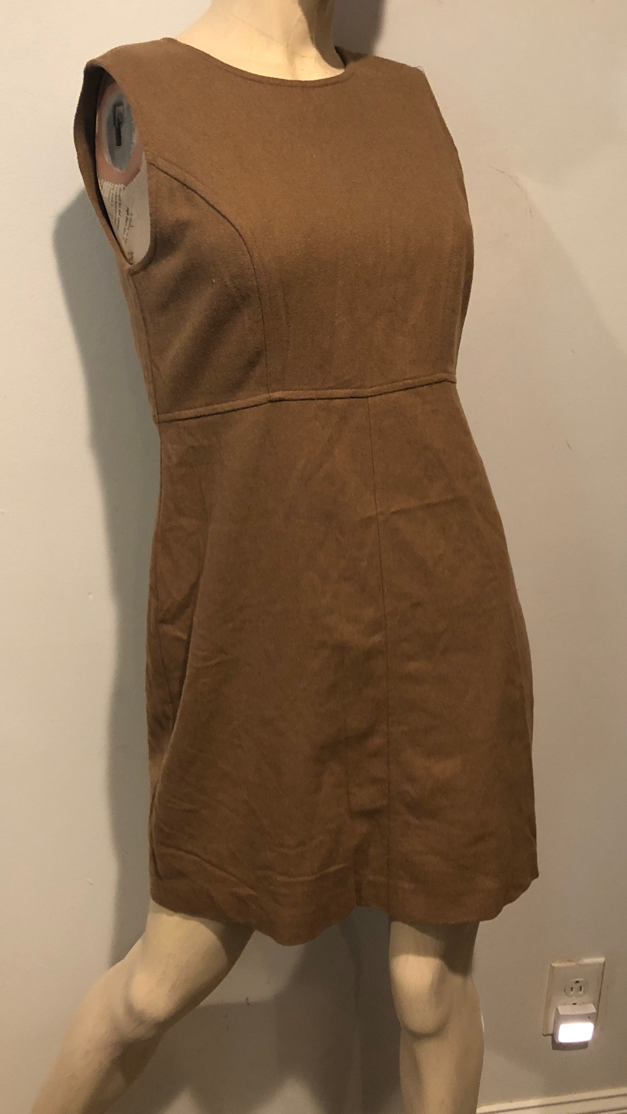Vtg 90s Y2K GAP Wool Blend Camel Brown Sleeveless Sheath Mini Jumper Dress~4