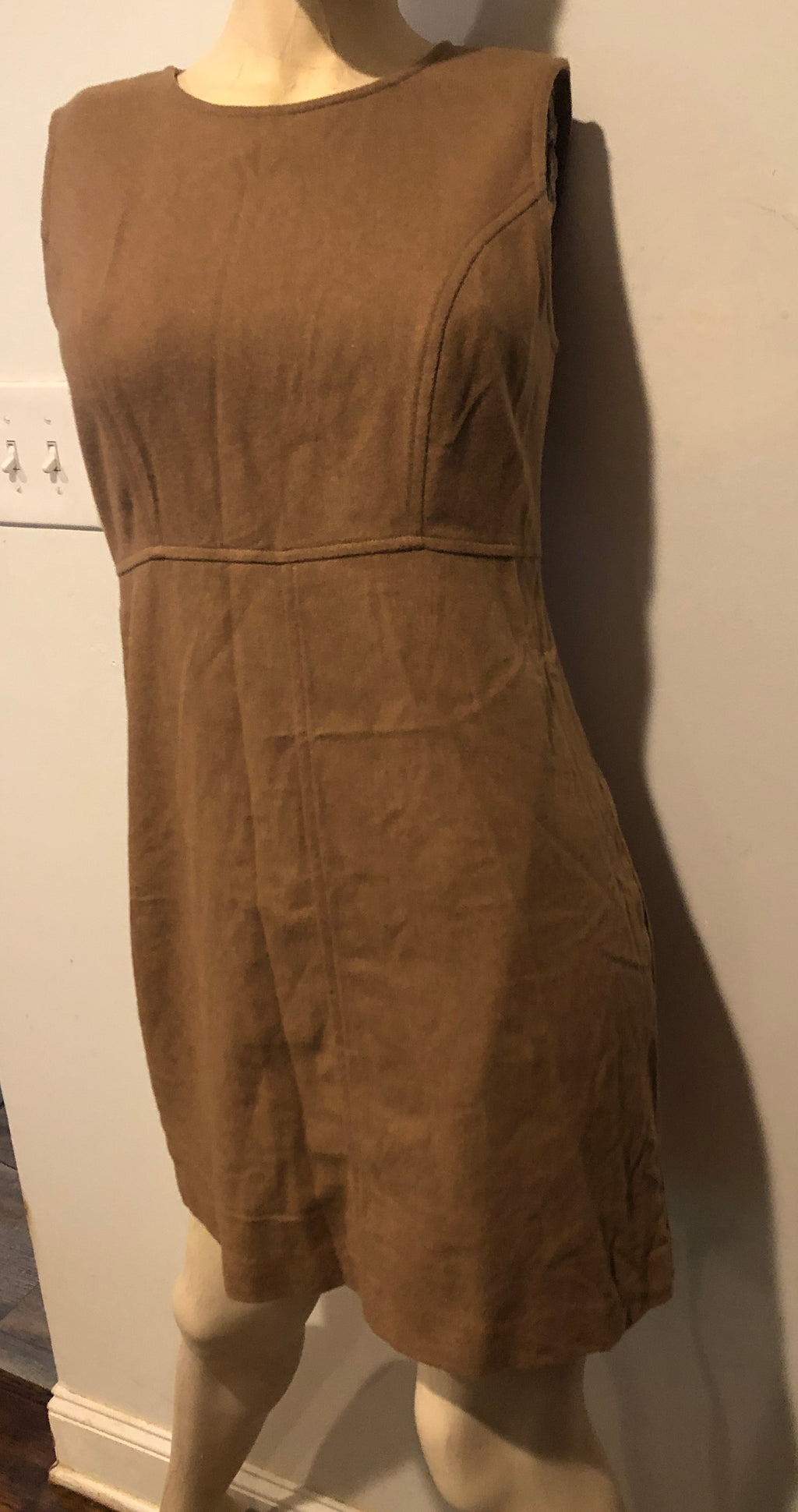 Vtg 90s Y2K GAP Wool Blend Camel Brown Sleeveless Sheath Mini Jumper Dress~4