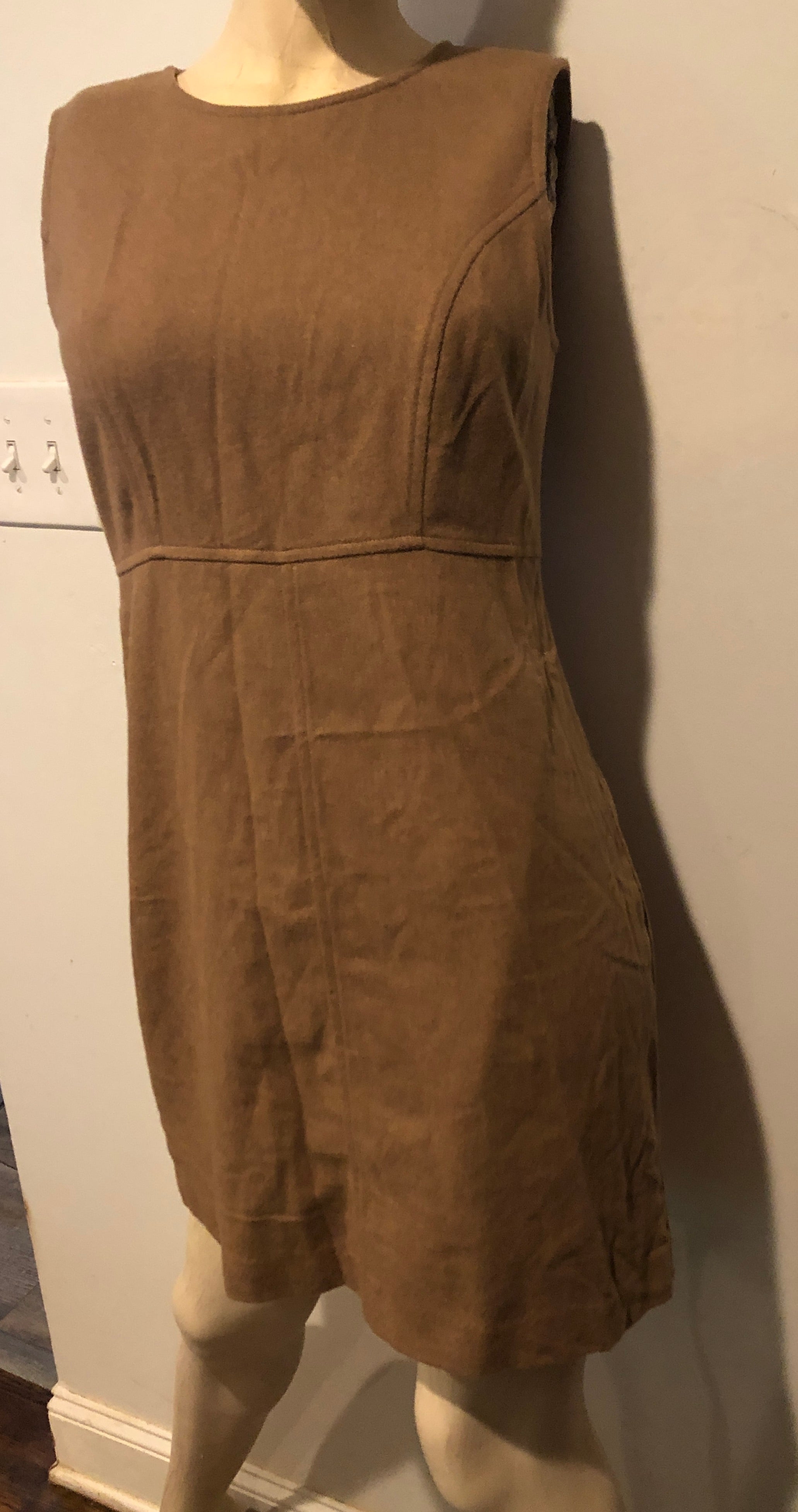 Vtg 90s Y2K GAP Wool Blend Camel Brown Sleeveless Sheath Mini Jumper Dress~4