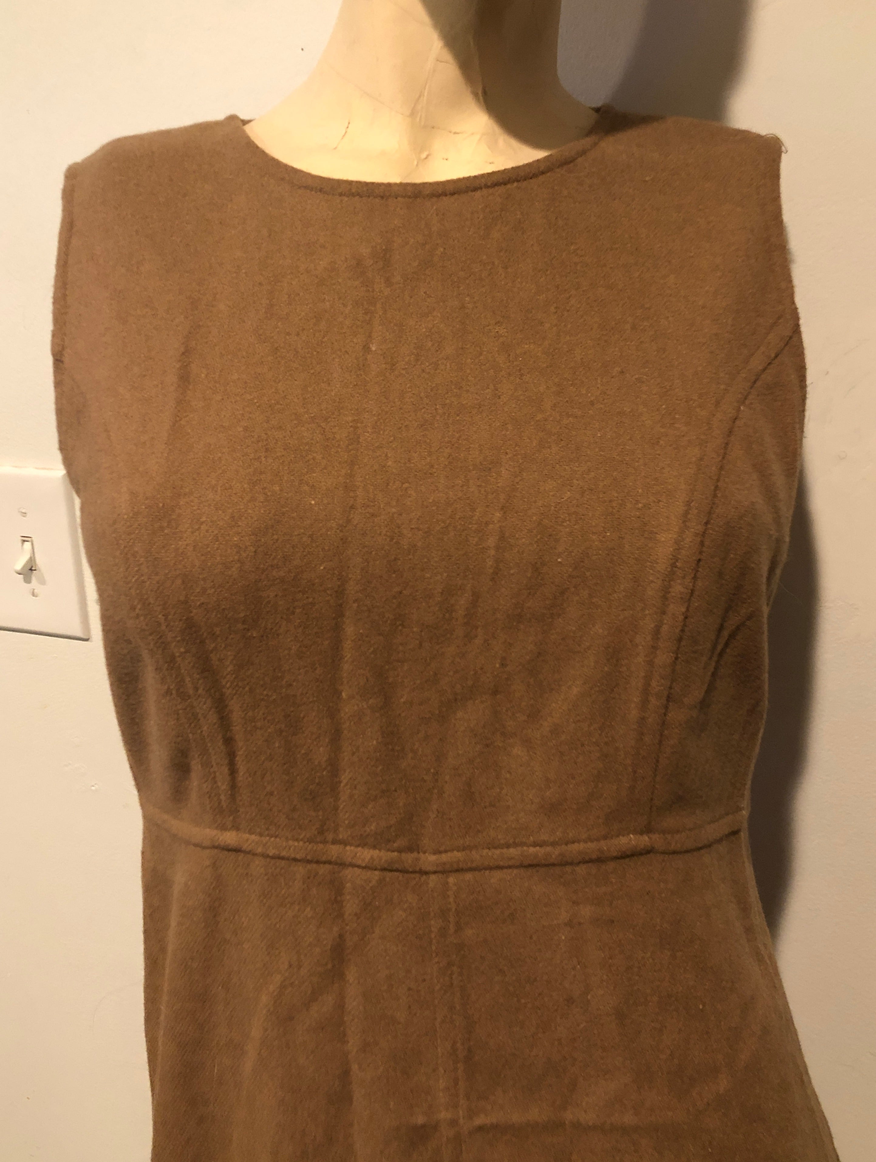 Vtg 90s Y2K GAP Wool Blend Camel Brown Sleeveless Sheath Mini Jumper Dress~4