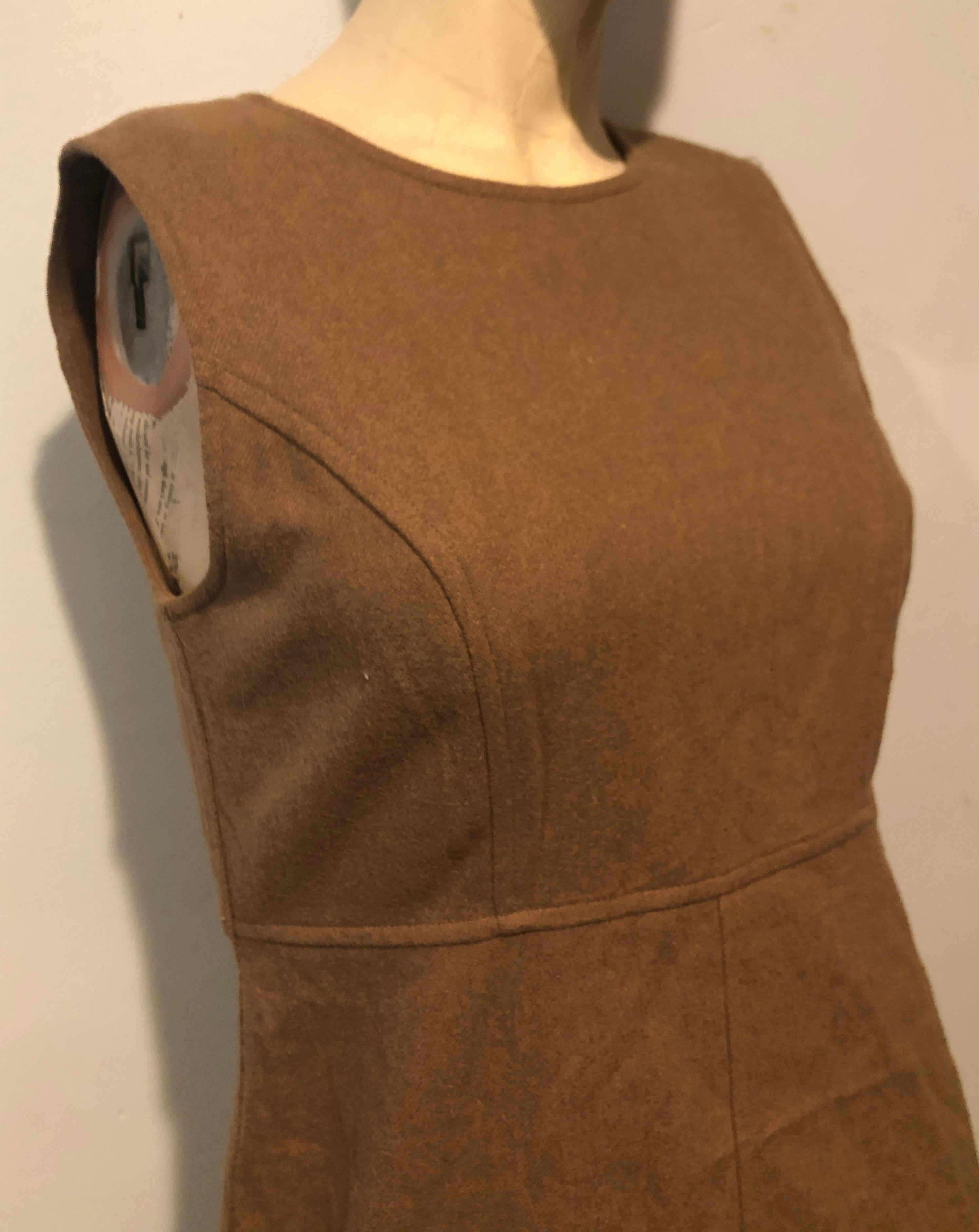 Vtg 90s Y2K GAP Wool Blend Camel Brown Sleeveless Sheath Mini Jumper Dress~4