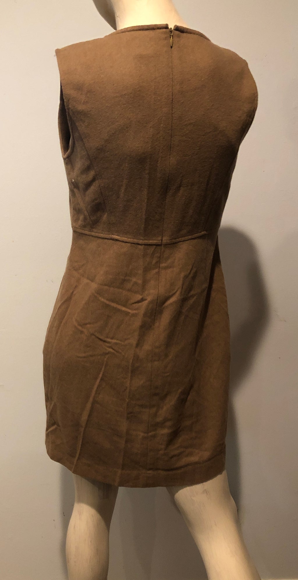 Vtg 90s Y2K GAP Wool Blend Camel Brown Sleeveless Sheath Mini Jumper Dress~4