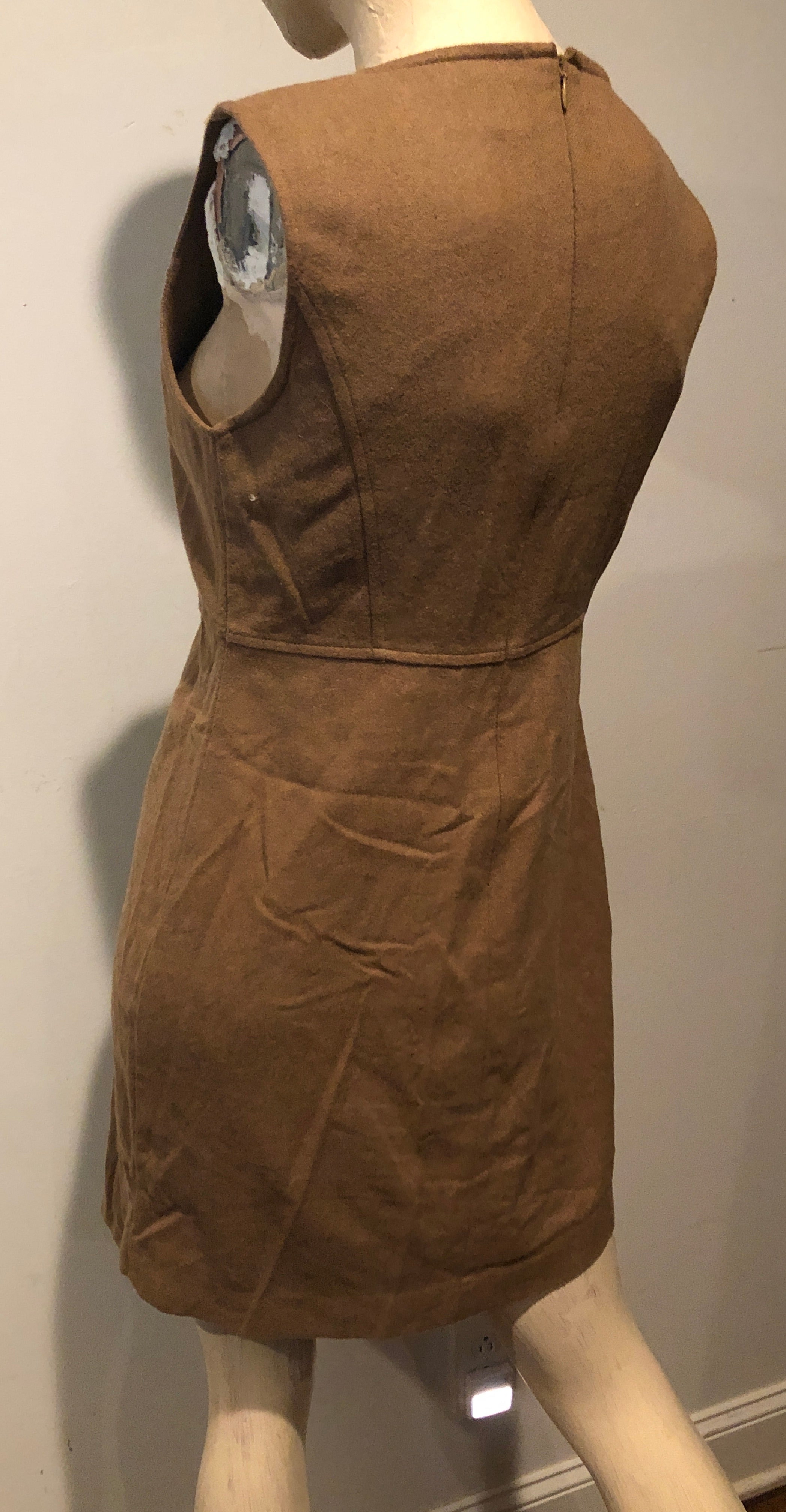 Vtg 90s Y2K GAP Wool Blend Camel Brown Sleeveless Sheath Mini Jumper Dress~4