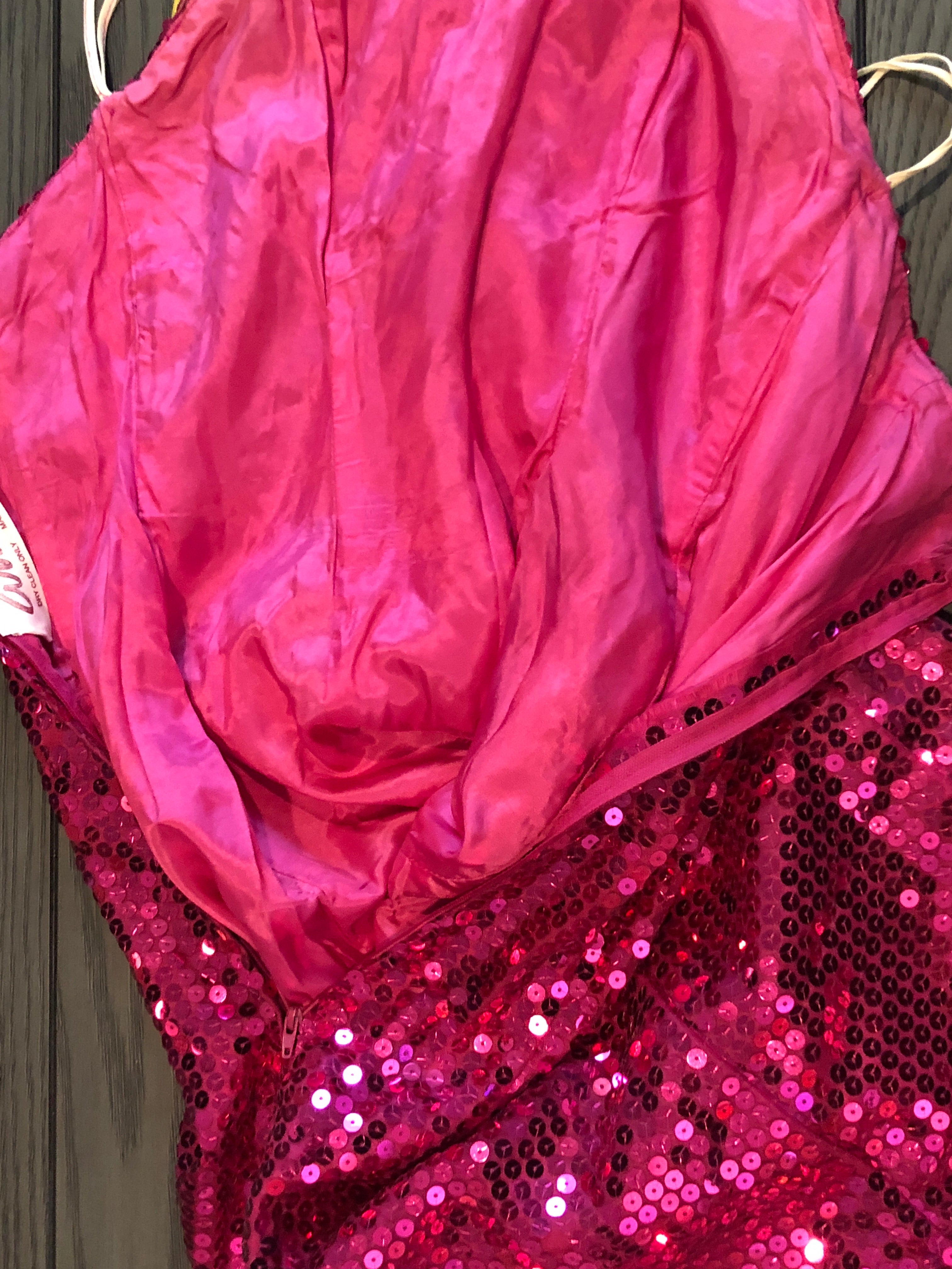 Vintage 1980s Sequined Fuchsia Pink w/Silver Strapless Wiggle Evening Pageant Gown~2P