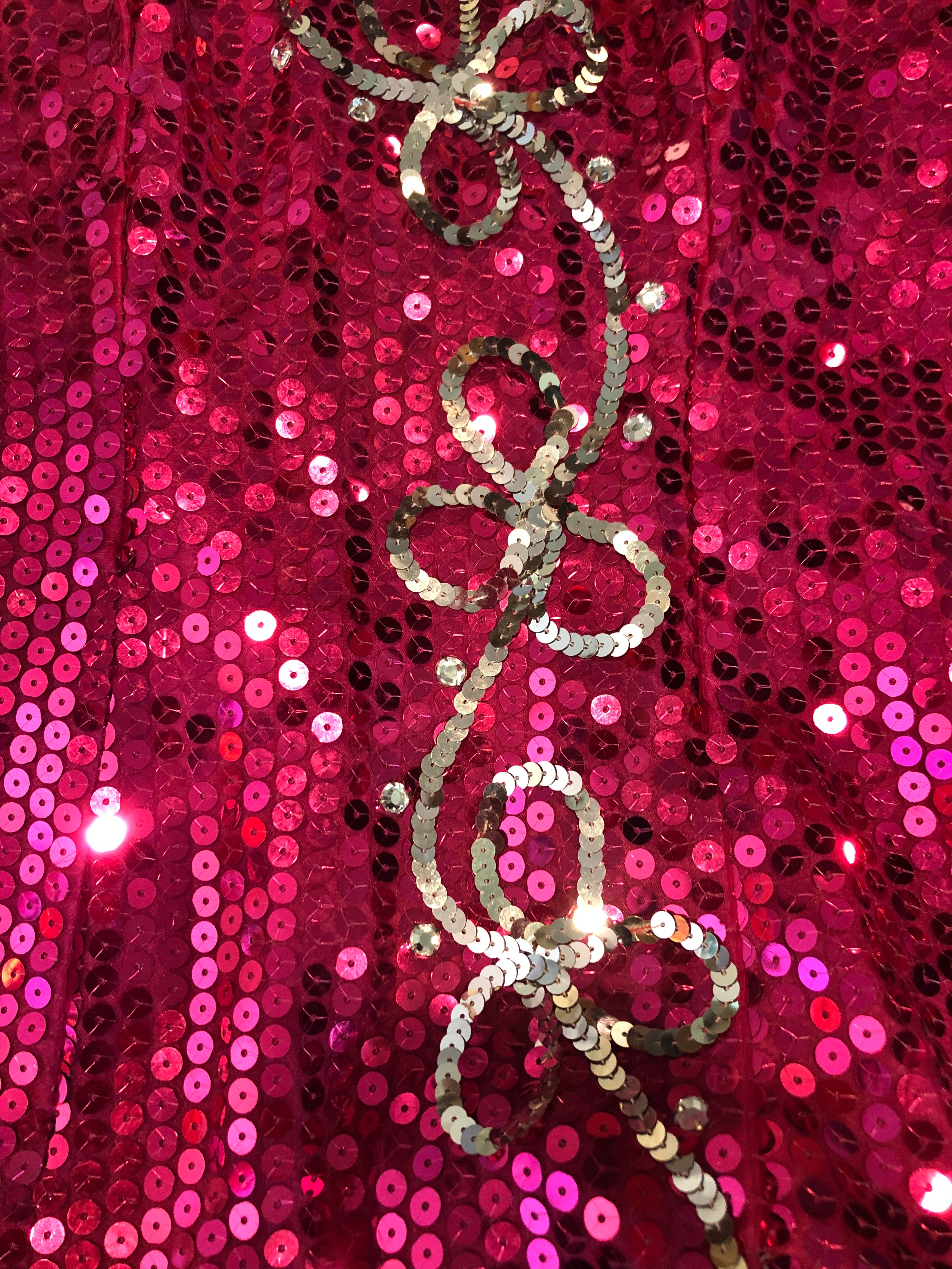 Vintage 1980s Sequined Fuchsia Pink w/Silver Strapless Wiggle Evening Pageant Gown~2P