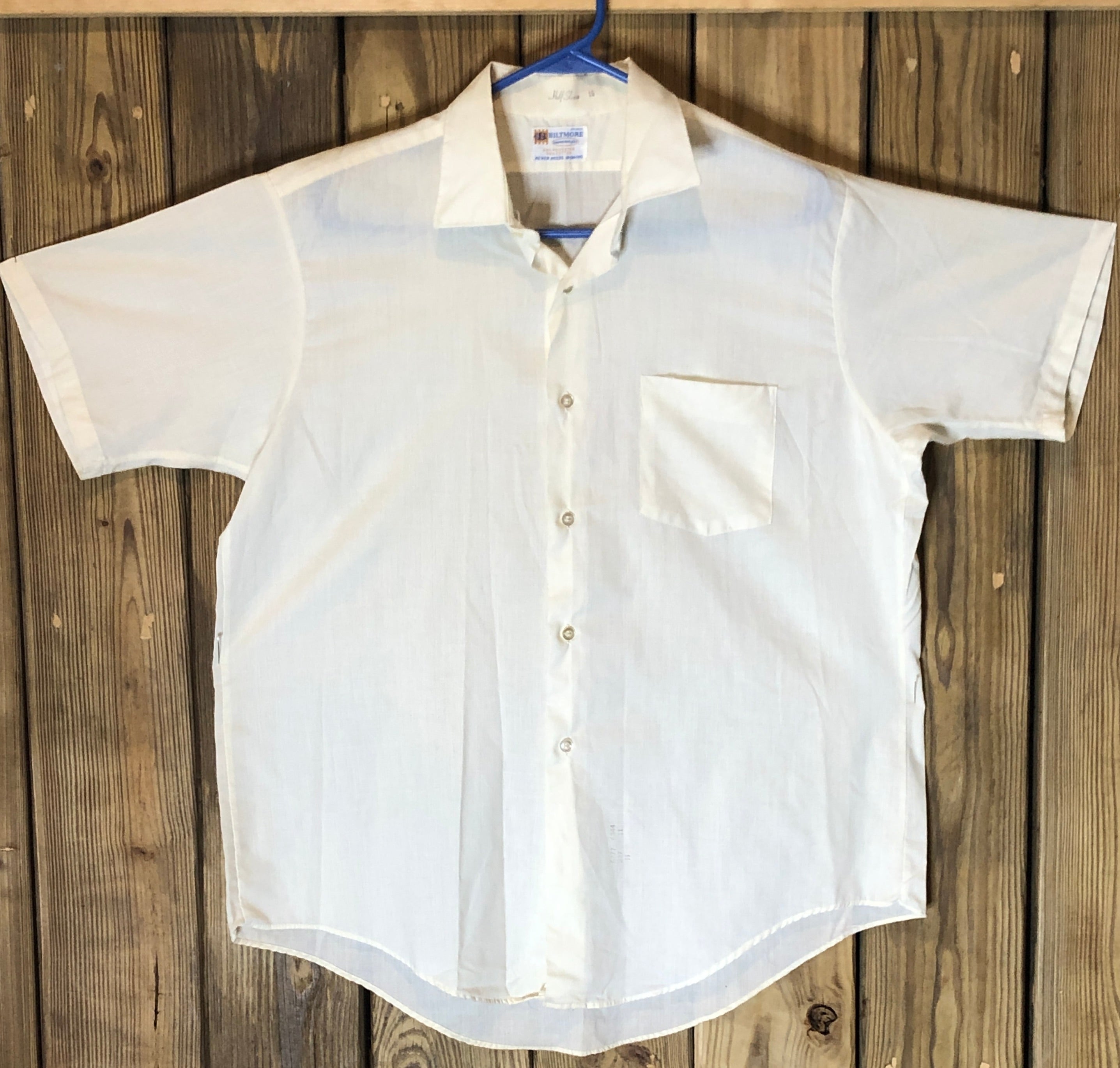 Vtg 60s~Biltmore~Men's Ivory 1 Pocket Collared Short Sleeve Button Down Shirt~16