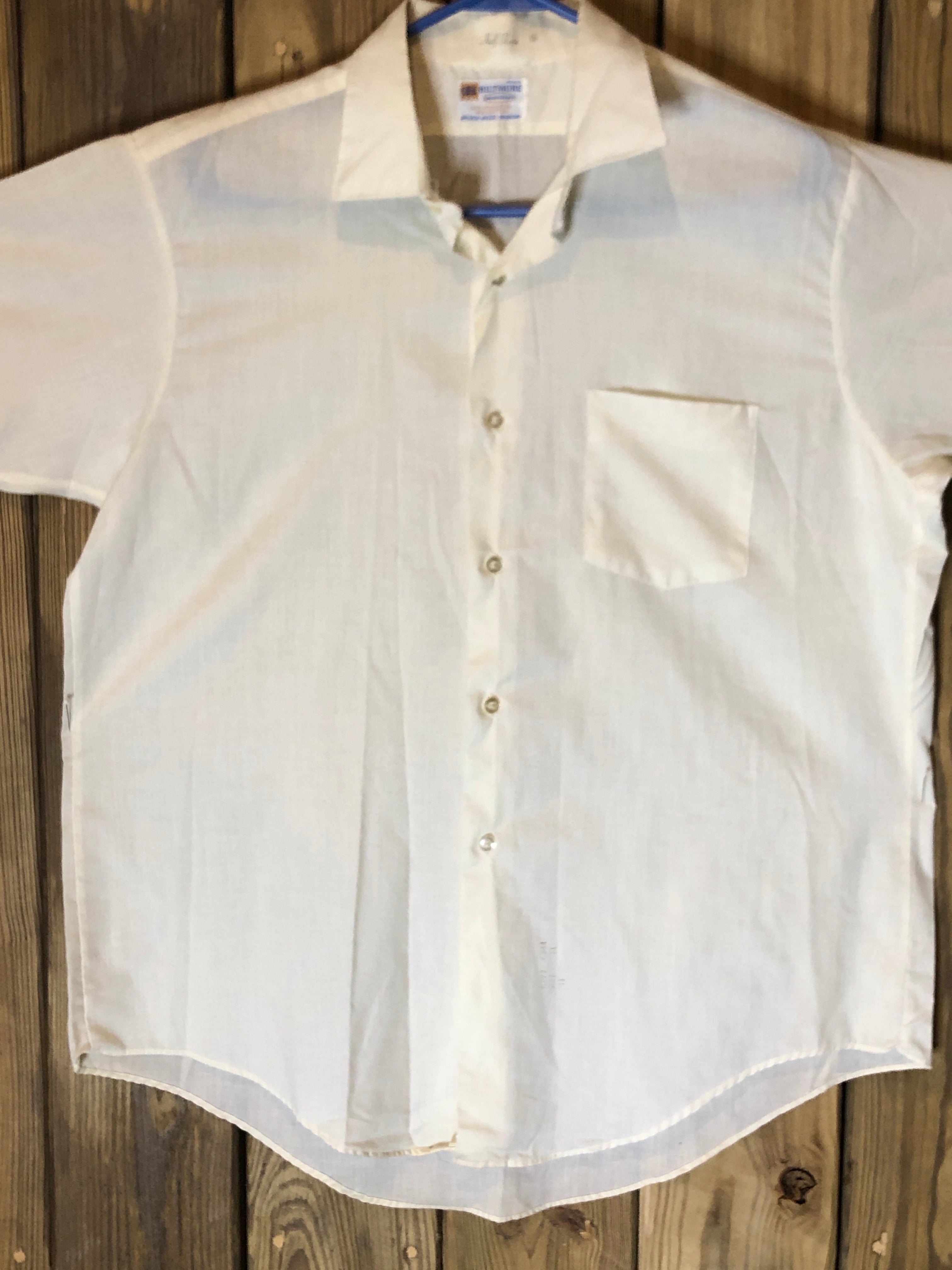 Vtg 60s~Biltmore~Men's Ivory 1 Pocket Collared Short Sleeve Button Down Shirt~16