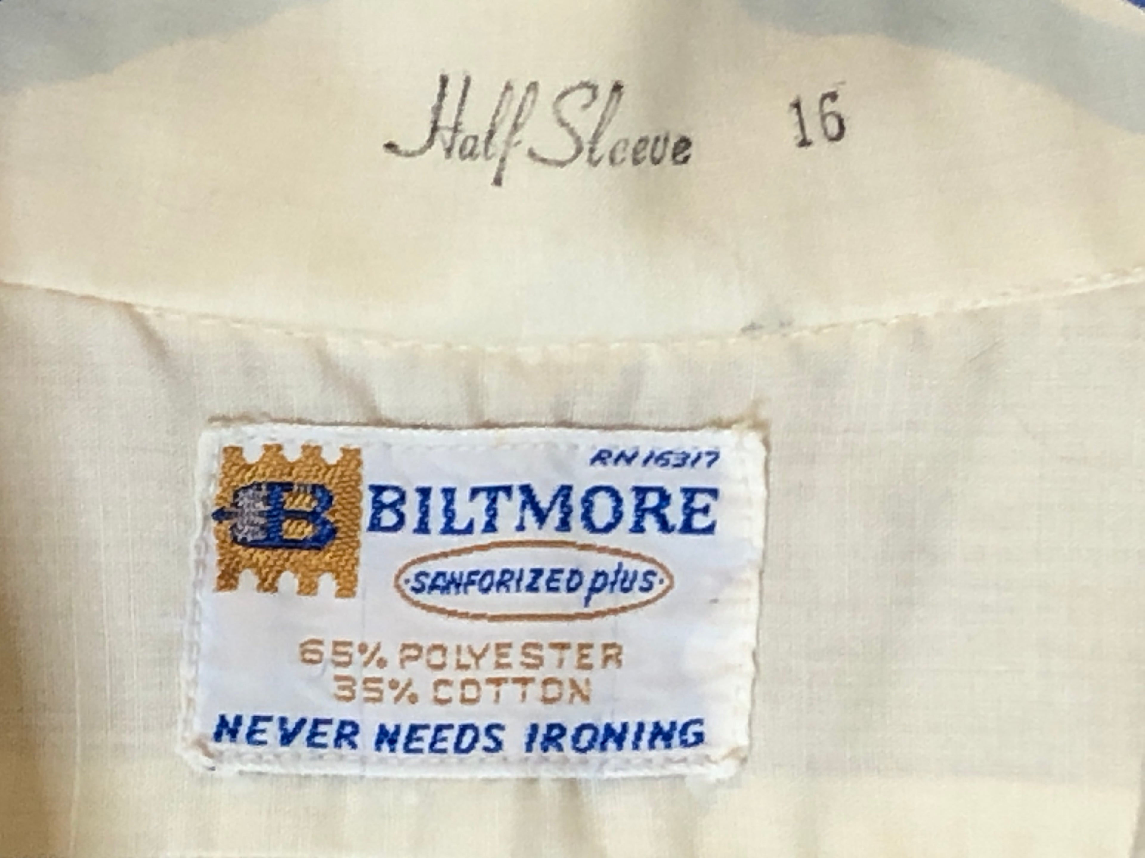 Vtg 60s~Biltmore~Men's Ivory 1 Pocket Collared Short Sleeve Button Down Shirt~16