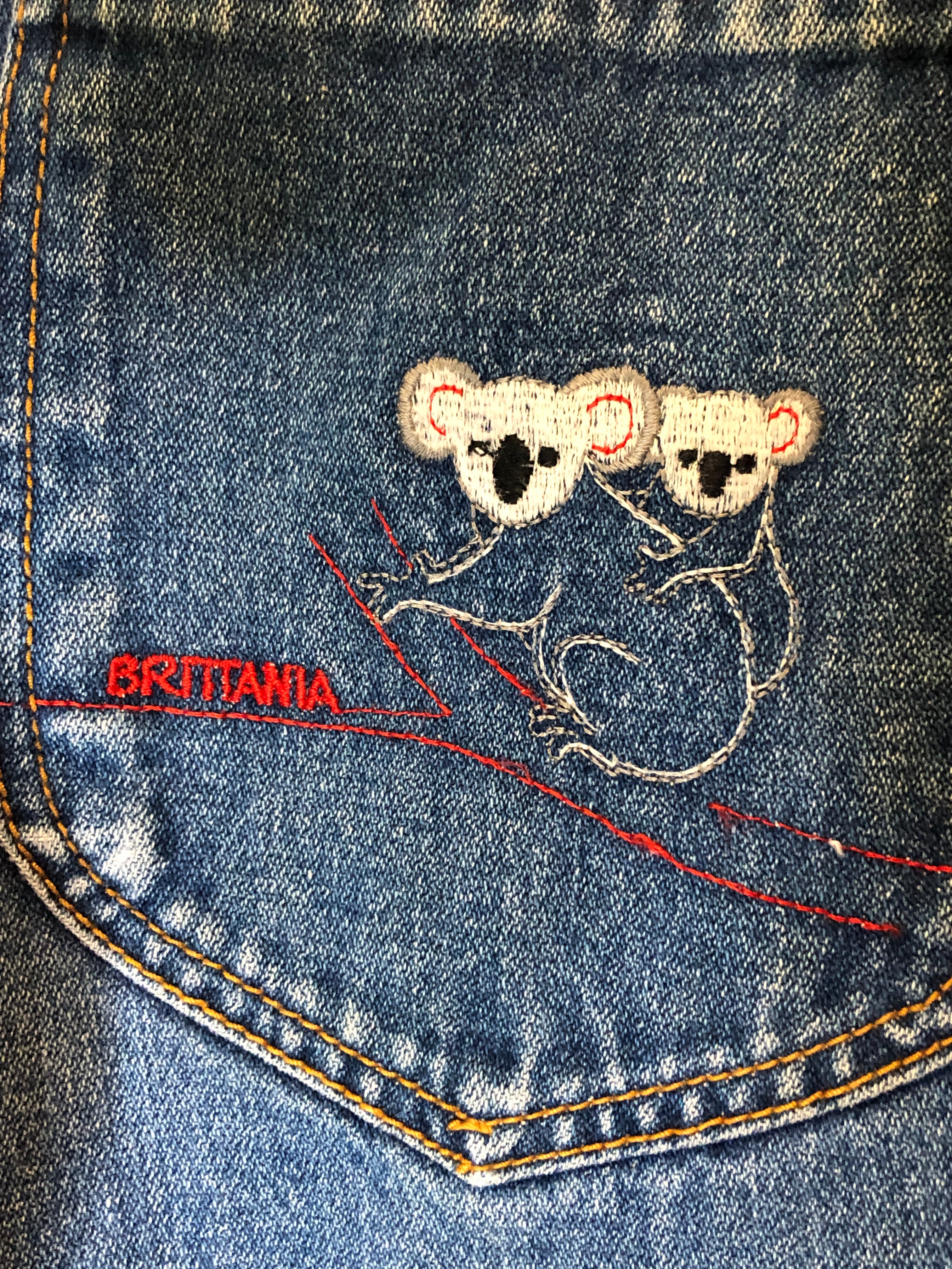 Vtg 80s~Brittania~Straight Leg Hi-Rise Destroyed Embroidered Pocket Jeans~Sz 1