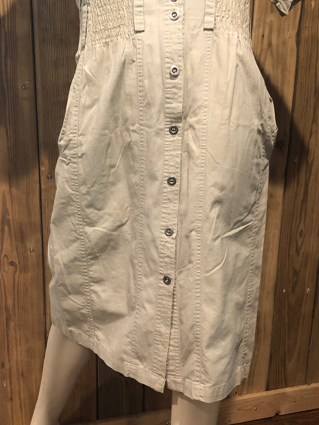 VTG 80s/90s Khaki Button Down Safari Style Shirt Dress Short Sleeve Pencil Sz 4