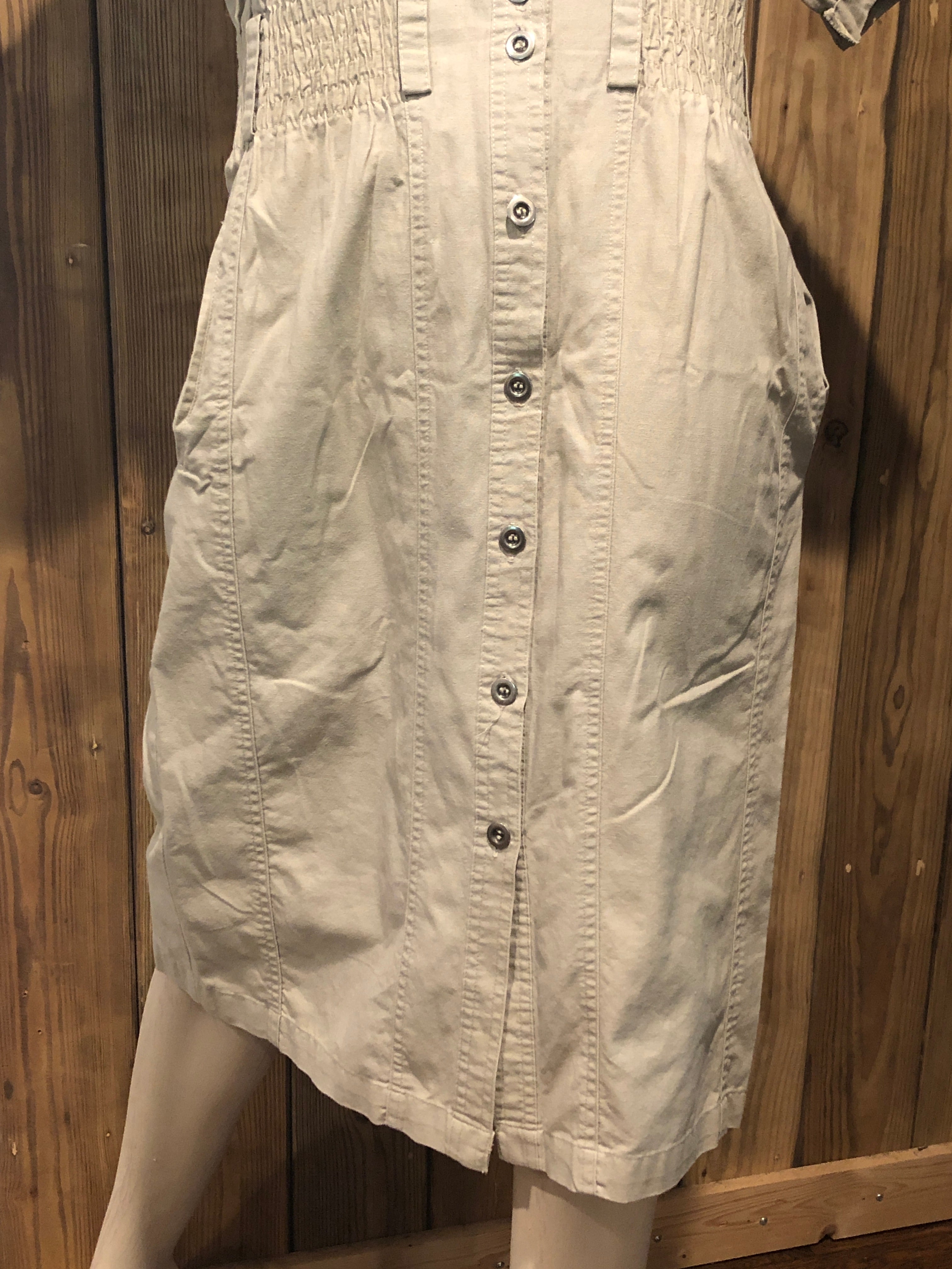 VTG 80s/90s Khaki Button Down Safari Style Shirt Dress Short Sleeve Pencil Sz 4