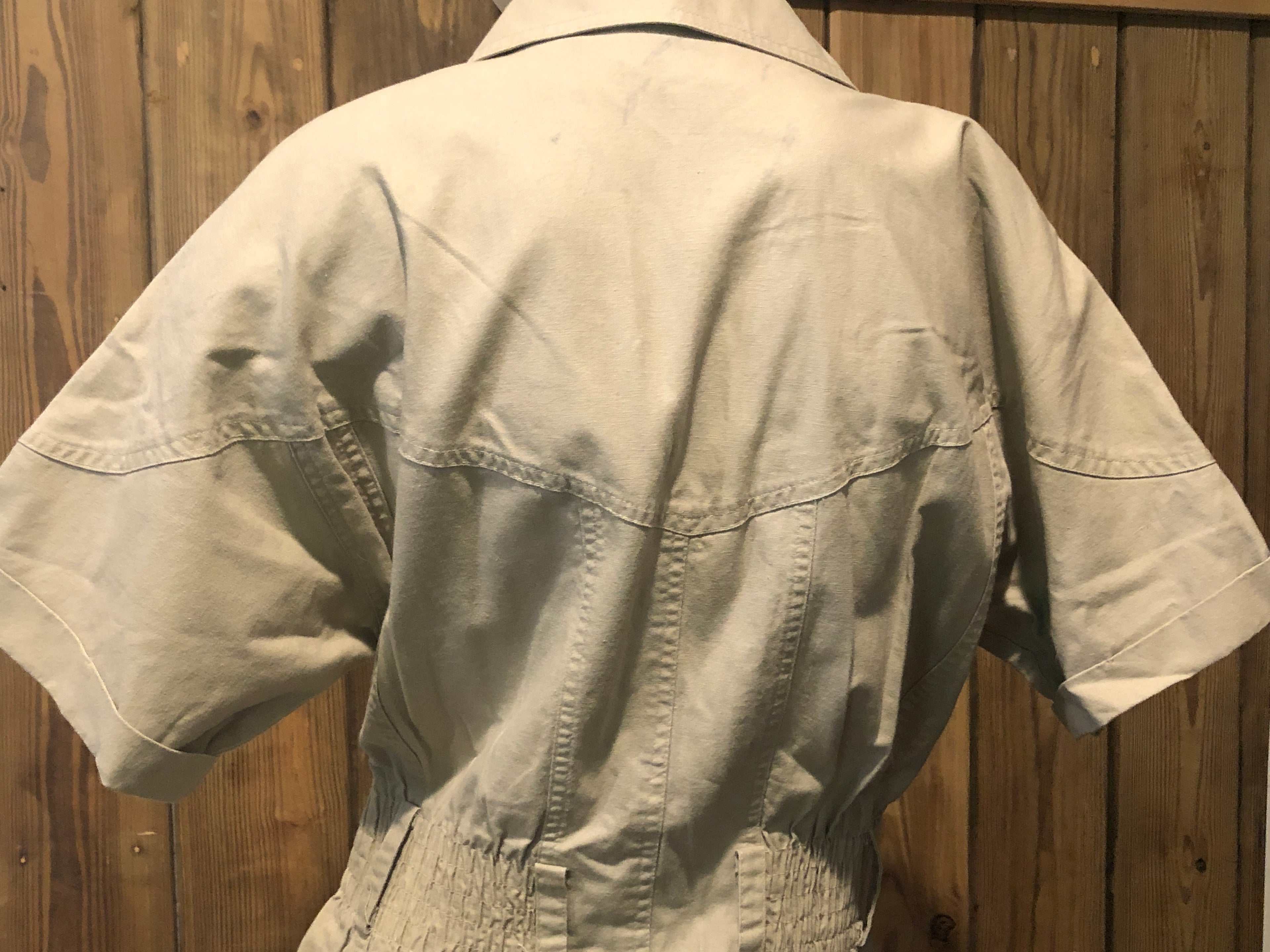 VTG 80s/90s Khaki Button Down Safari Style Shirt Dress Short Sleeve Pencil Sz 4
