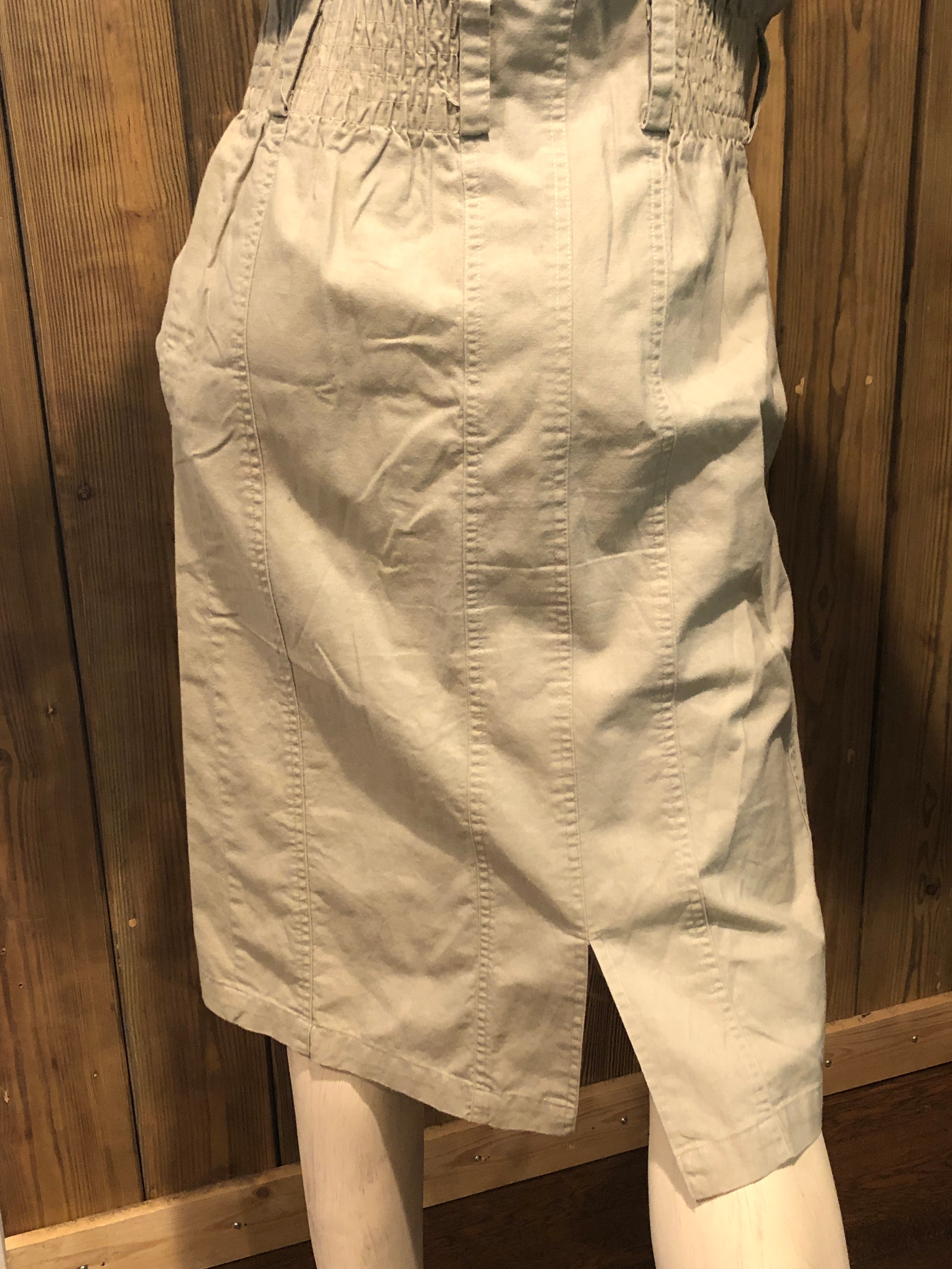 VTG 80s/90s Khaki Button Down Safari Style Shirt Dress Short Sleeve Pencil Sz 4