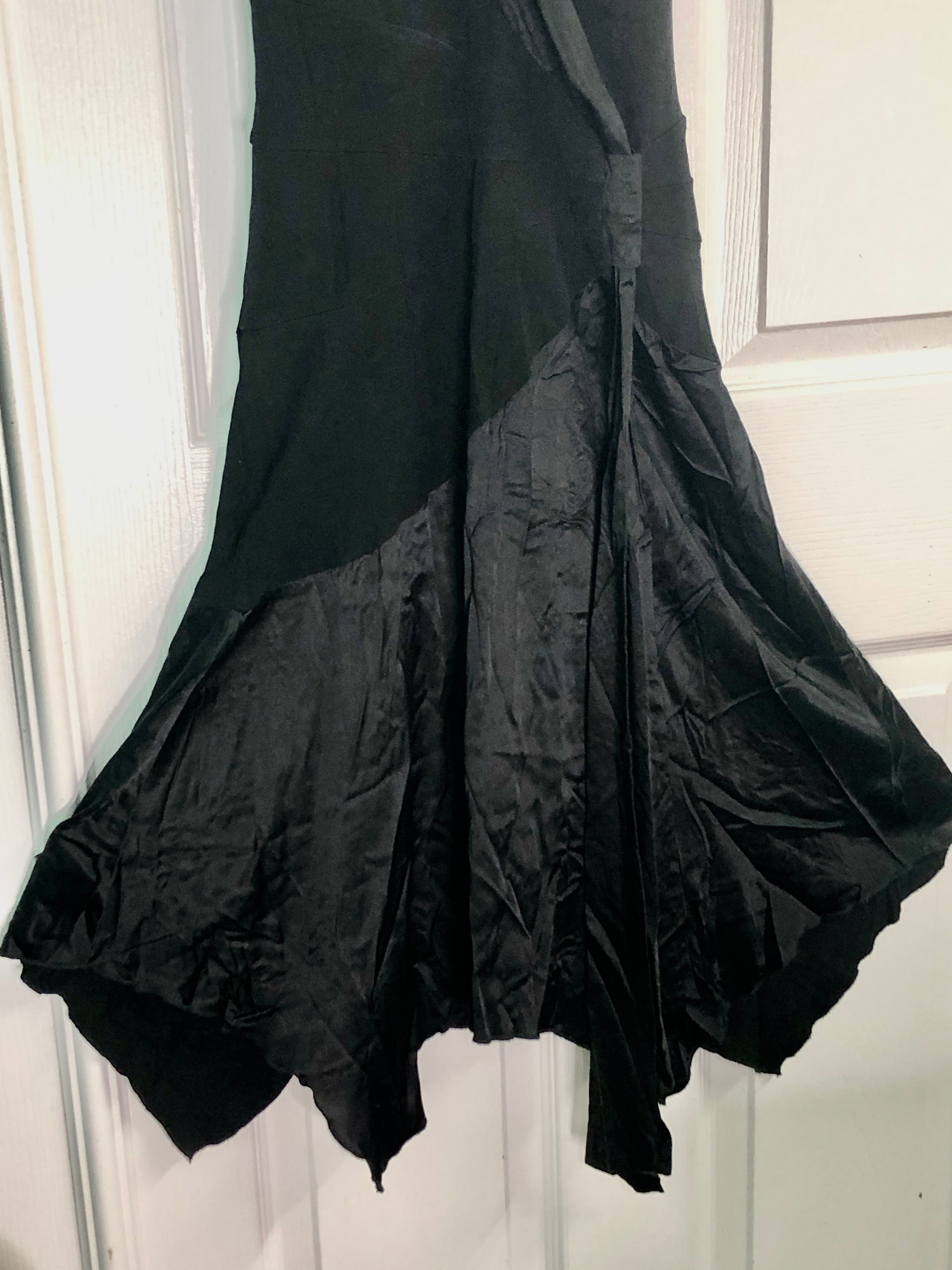 Vtg Y2K~Bebe~Black Rayon Silk Fairycore Asymmetrical Racer Back Halter Dress XS