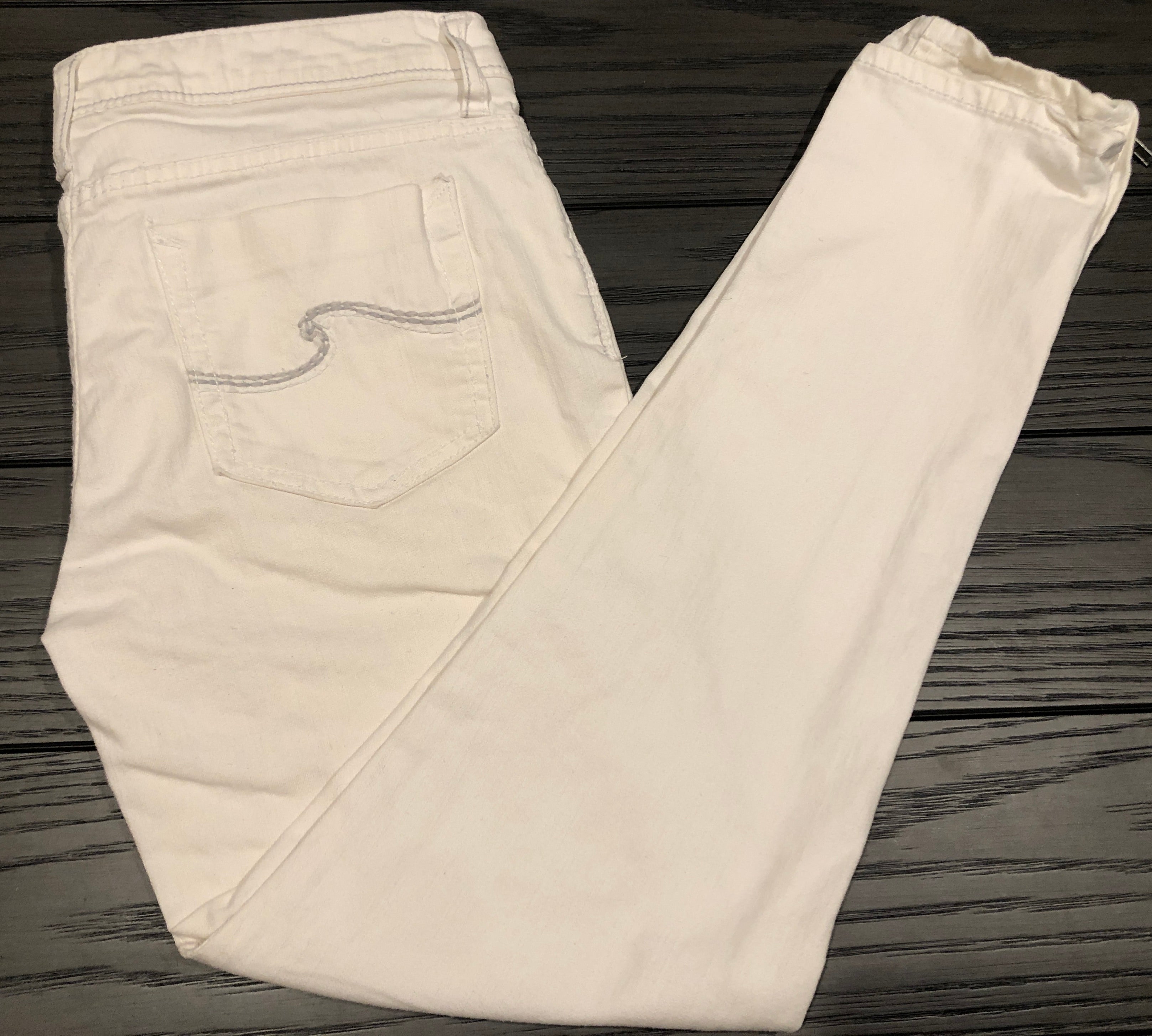 Vtg Y2K~OP Ocean Pacific~Off-White Skinny Stretch Jeans~Cropped w/Zippers~Sz 7