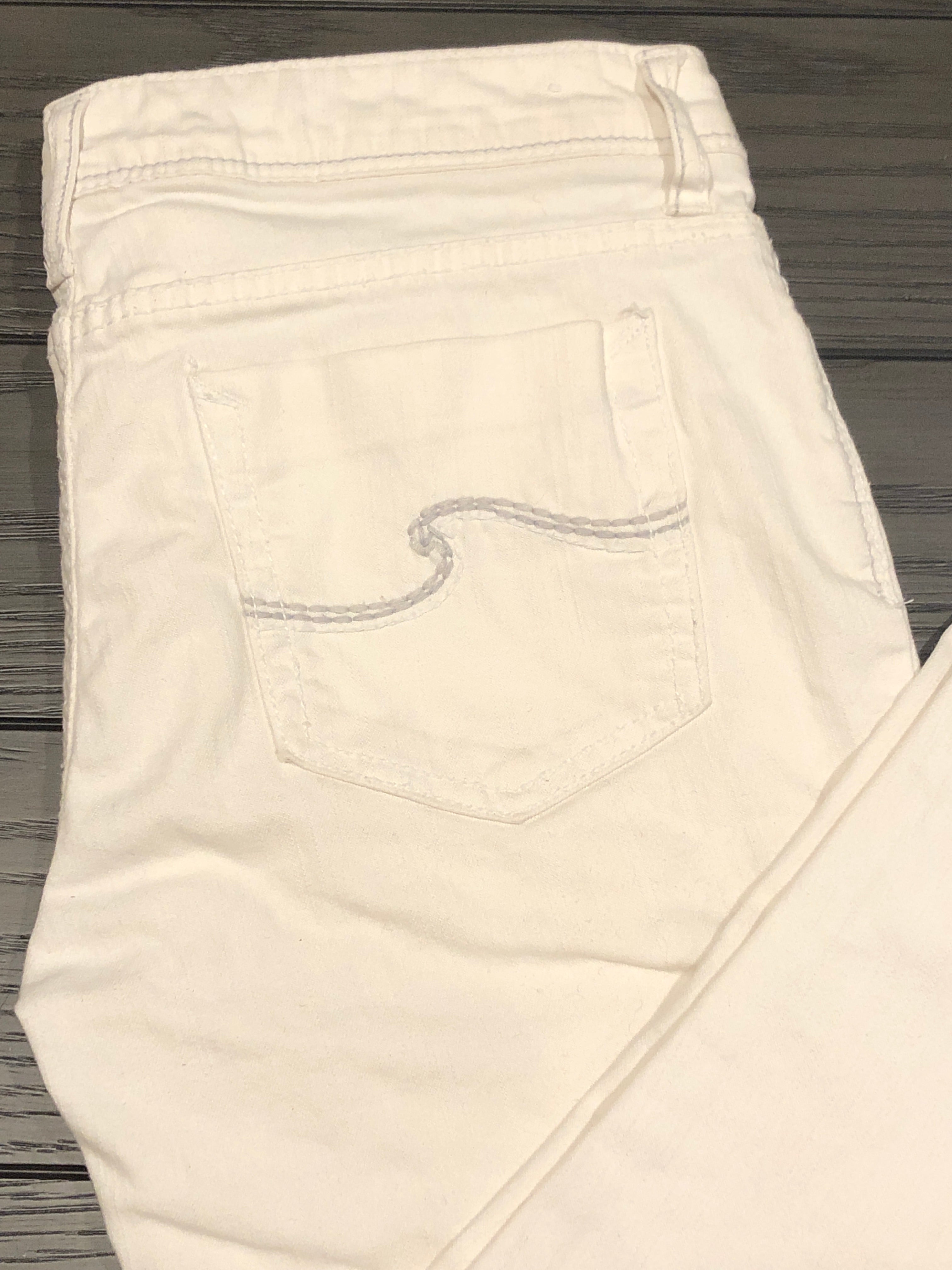 Vtg Y2K~OP Ocean Pacific~Off-White Skinny Stretch Jeans~Cropped w/Zippers~Sz 7
