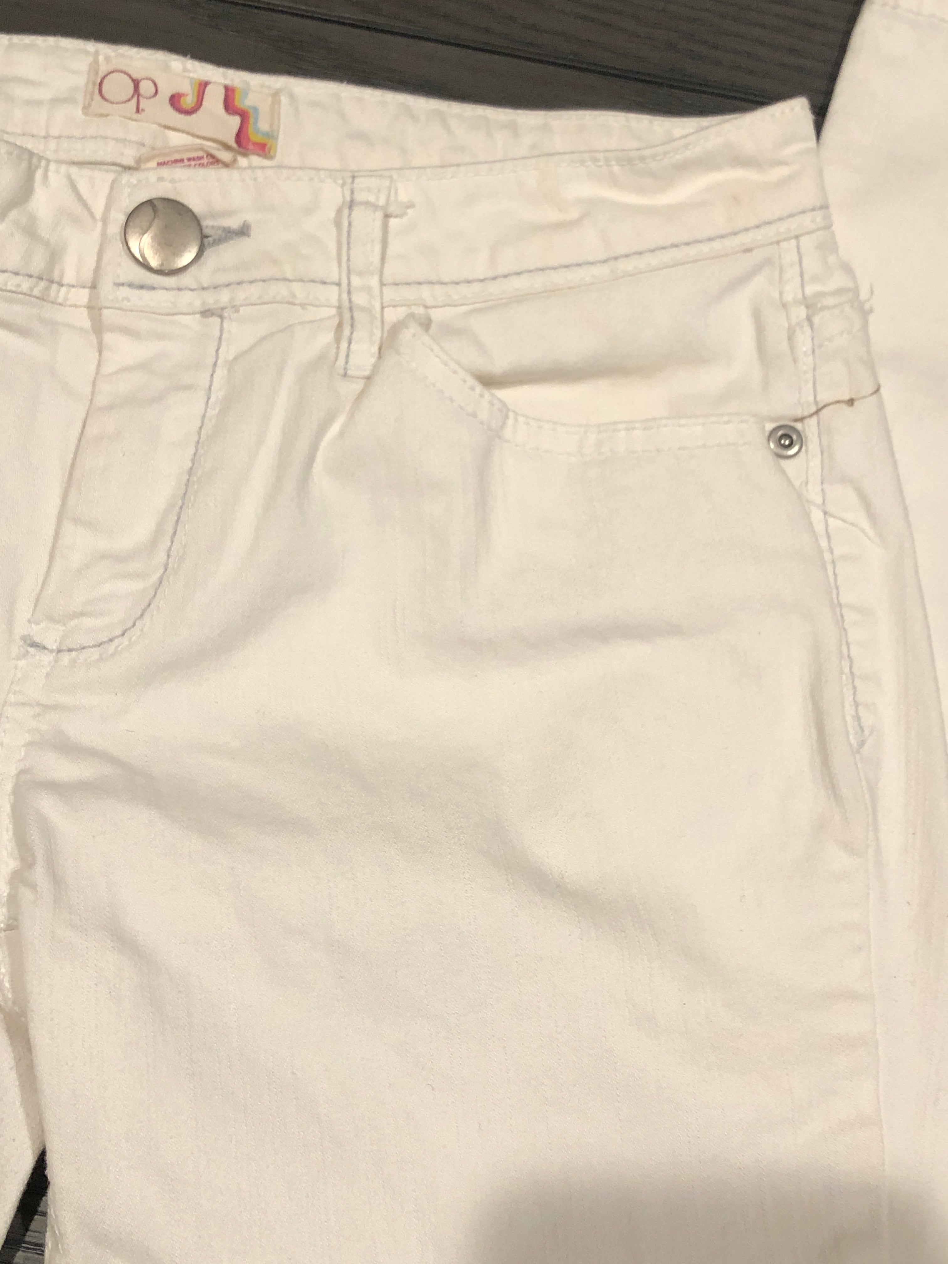 Vtg Y2K~OP Ocean Pacific~Off-White Skinny Stretch Jeans~Cropped w/Zippers~Sz 7