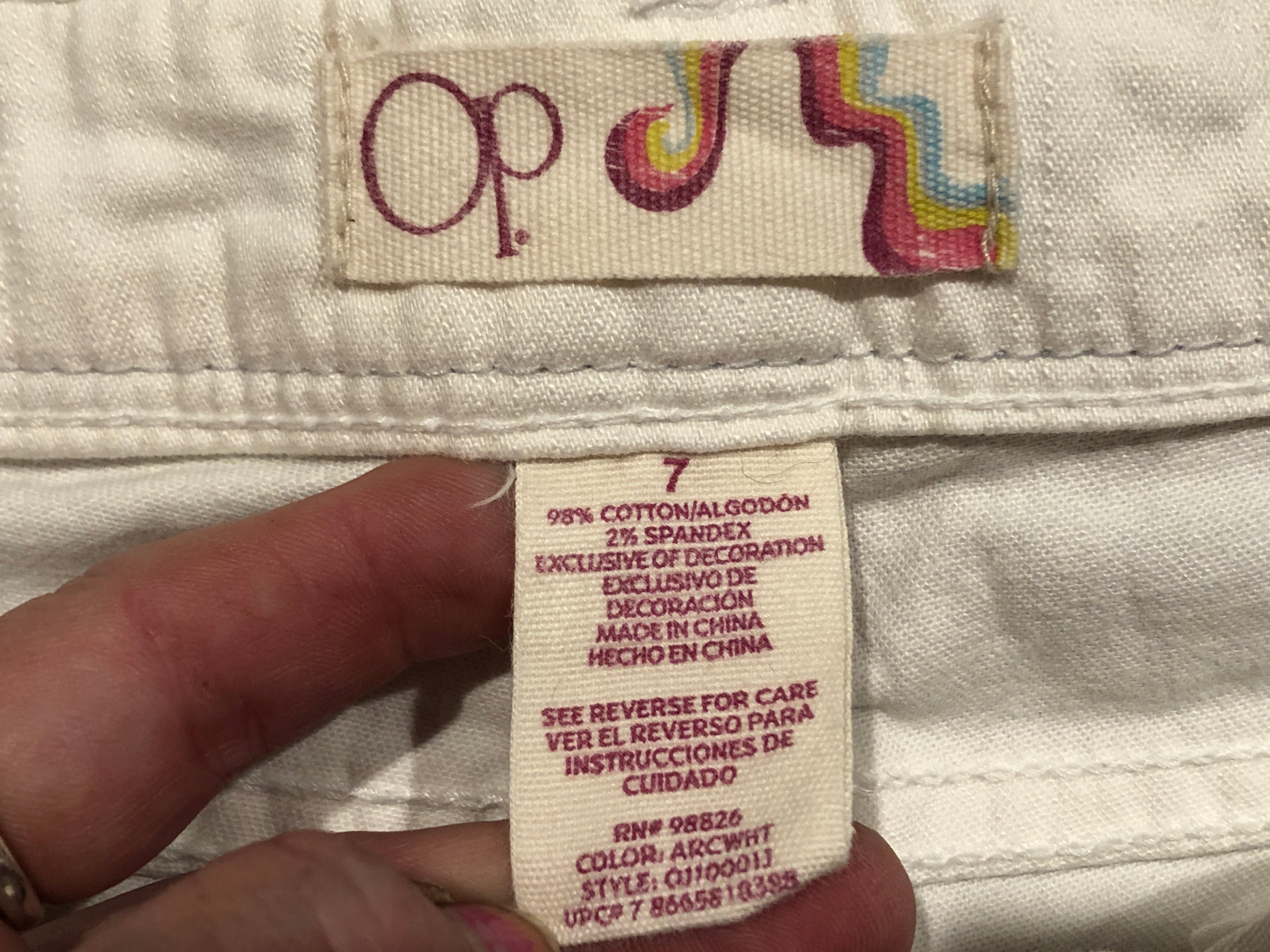 Vtg Y2K~OP Ocean Pacific~Off-White Skinny Stretch Jeans~Cropped w/Zippers~Sz 7