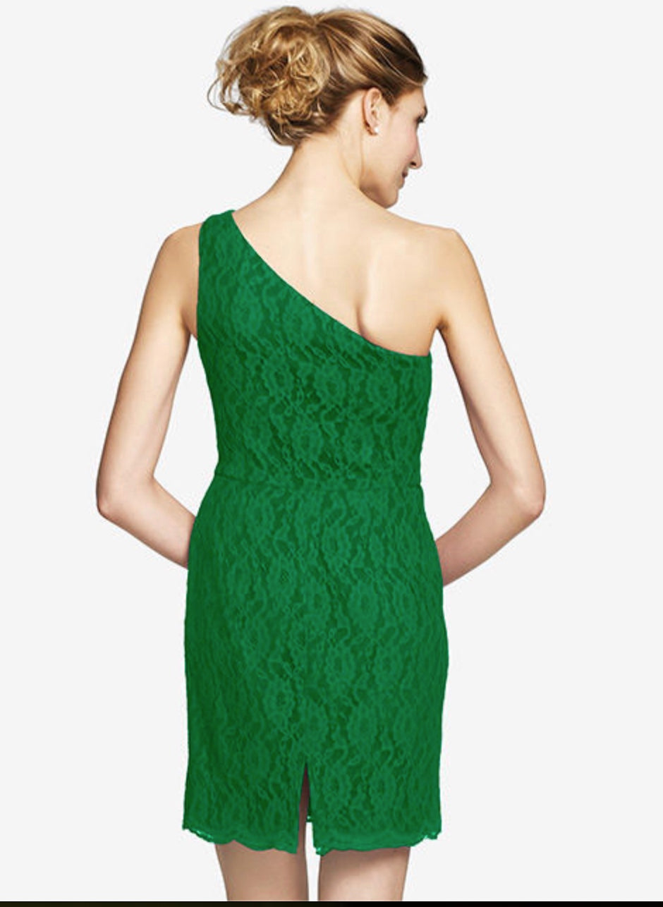 $140 Designer Minimalist One Shoulder Lace Sleeveless Mini Pencil Dress~Black~0
