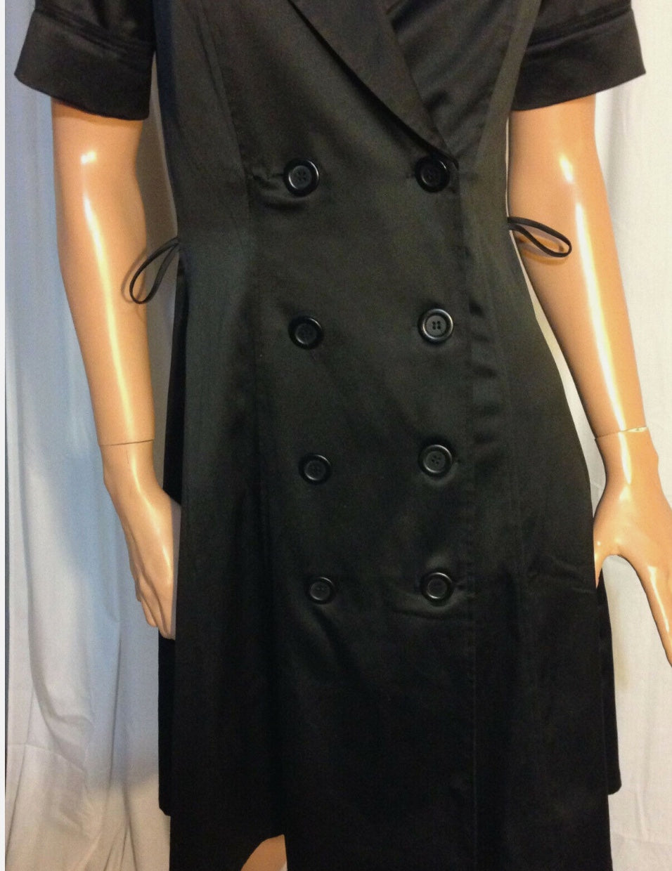 Y2K Black Stretch Satin Notched Lapel 8 Button Double Breasted Career Dress~6