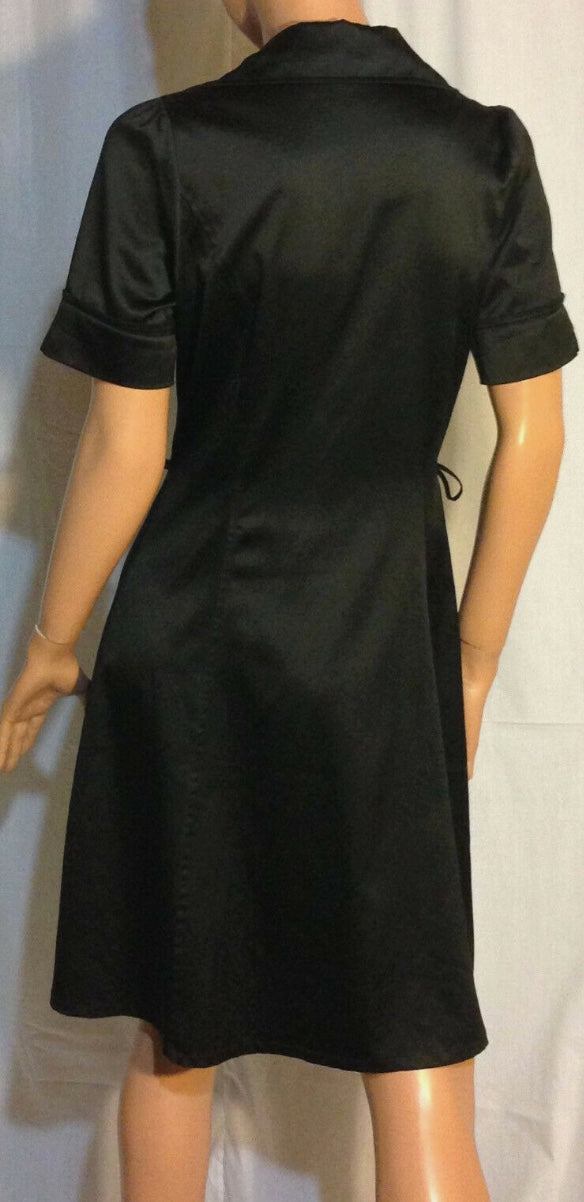 Y2K Black Stretch Satin Notched Lapel 8 Button Double Breasted Career Dress~6