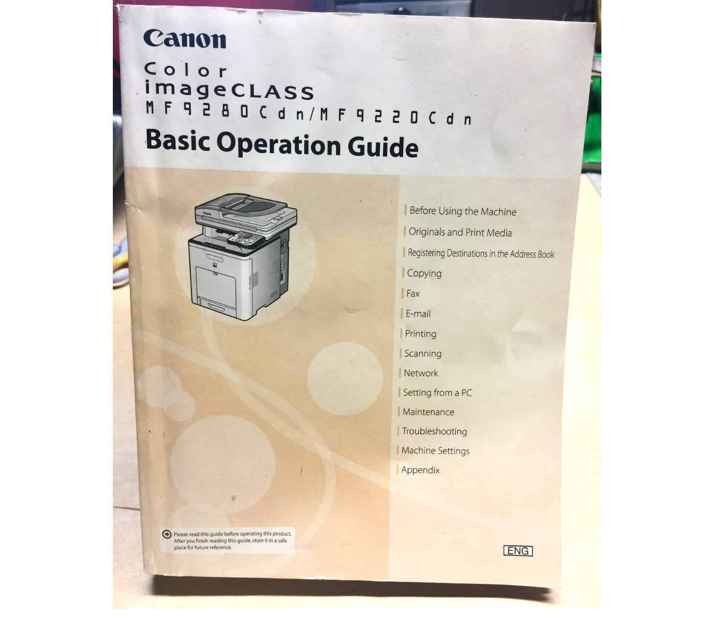 2010 CANON Color Image Class Printer Basic Operation Guide MF9280Cdn/MF9220Cdn