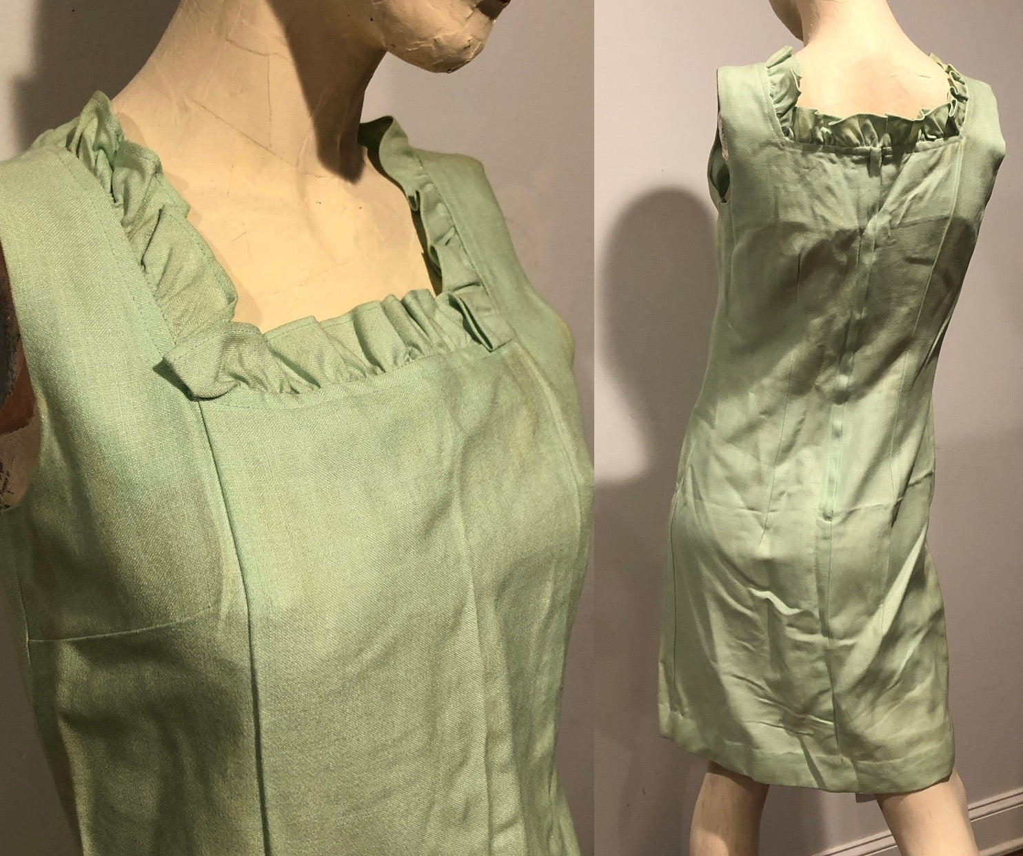 VTG 60s Ruffled Neck MOD Go-Go Sleeveless Shift Jumper Dress